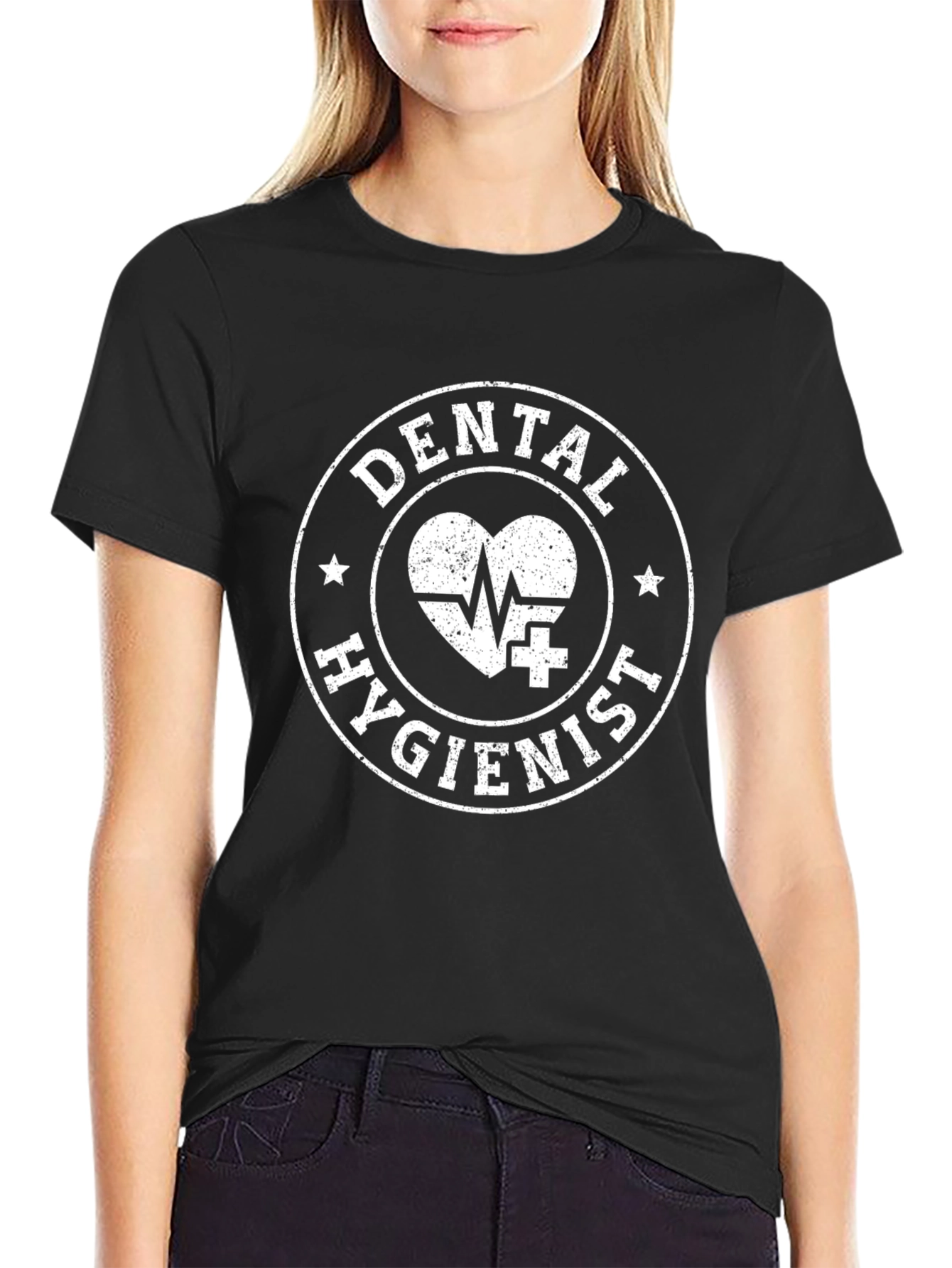 Black Dental Hygienist T-Shirt - Black Cotton Tee view 2