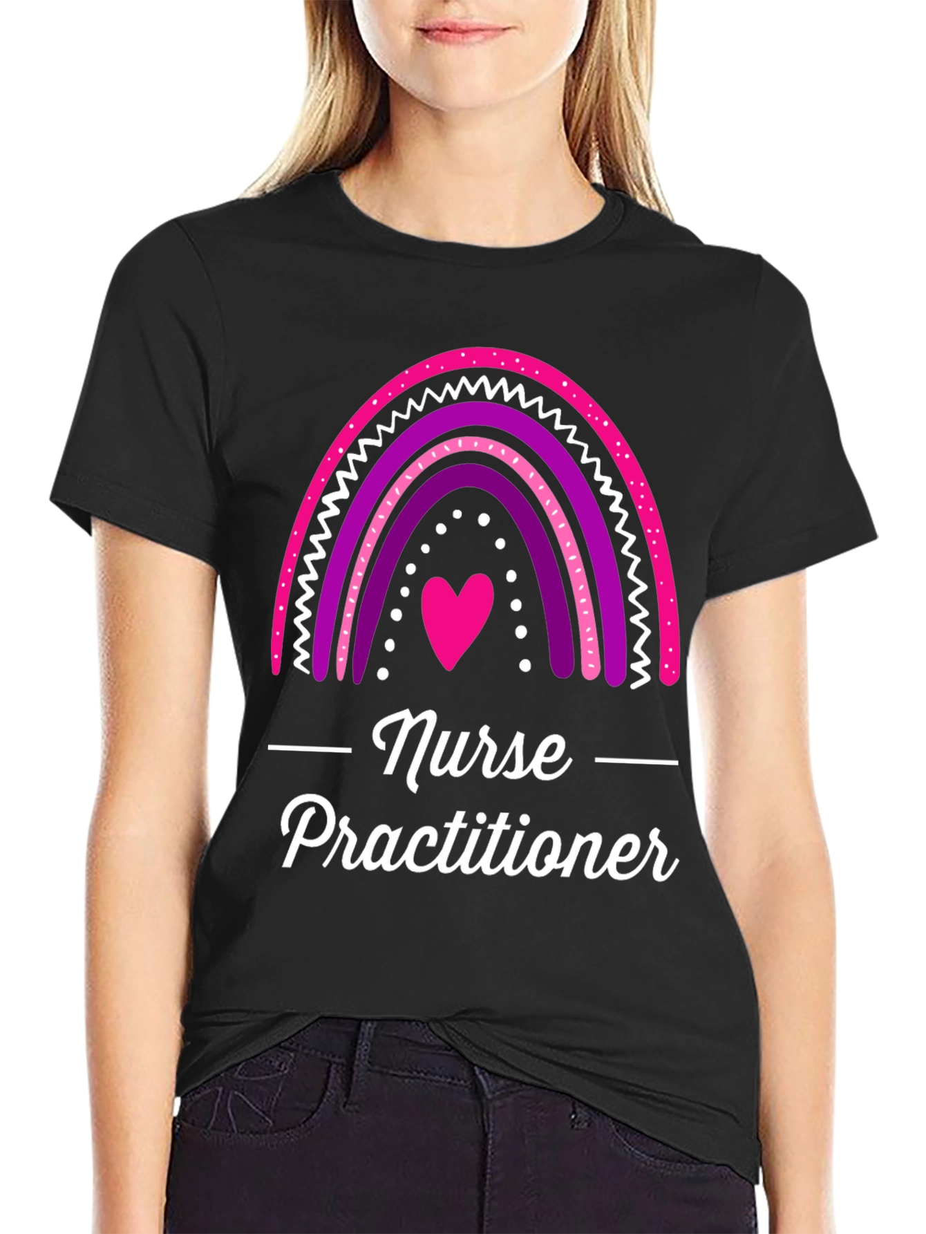 Black Nurse Practitioner Rainbow Heart T-Shirt view 2