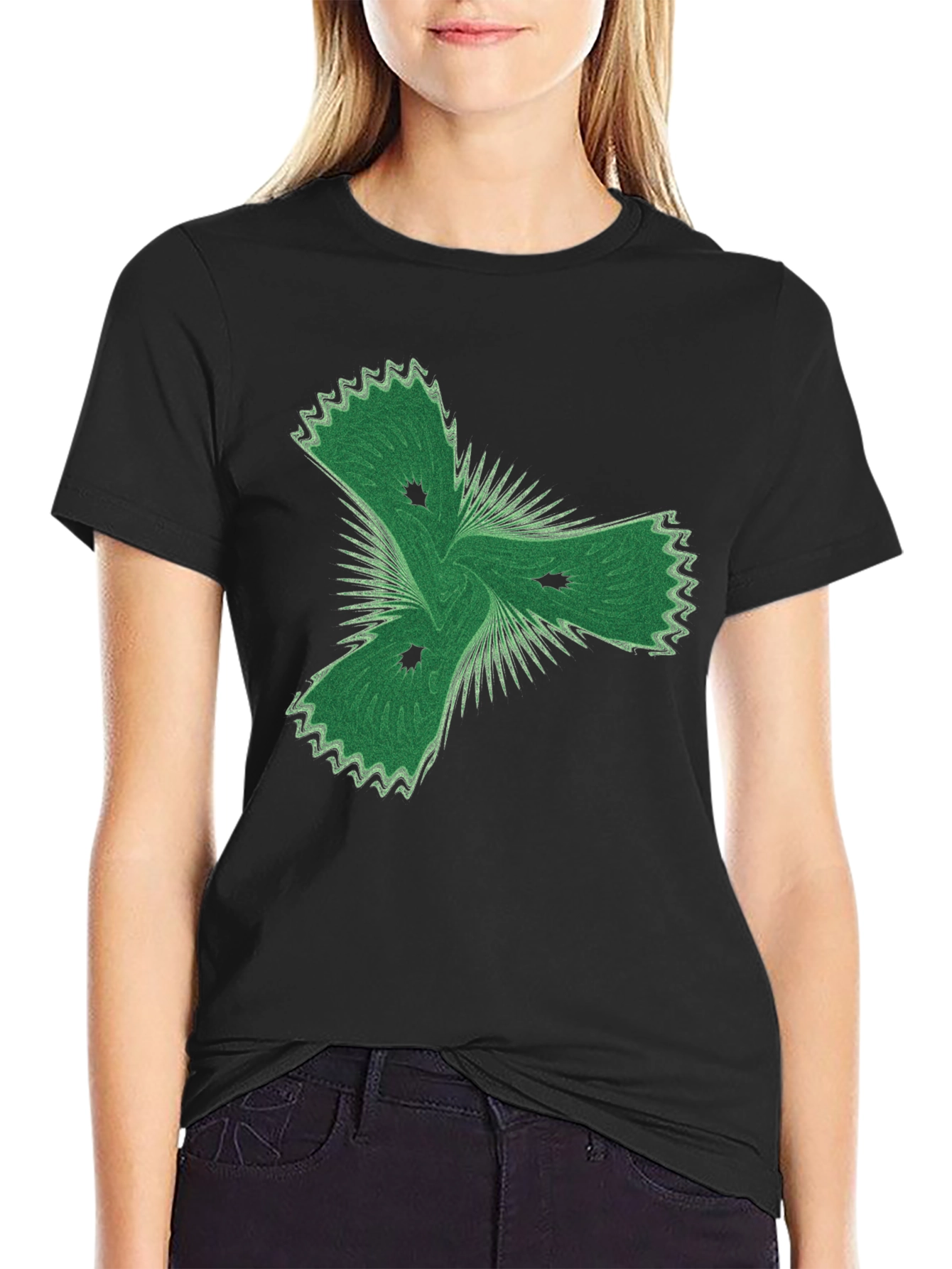 Black Abstract Green Graphic Black T-Shirt view 2