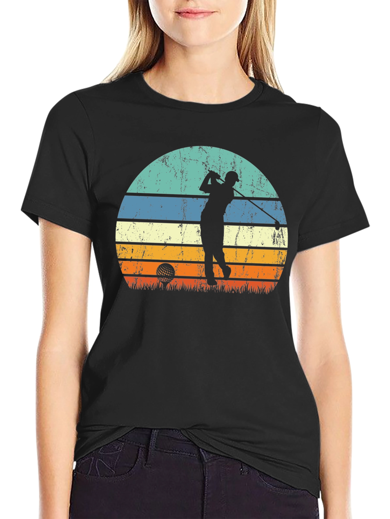 Black Retro Golf Sunset Tee - Black Graphic T-Shirt view 2