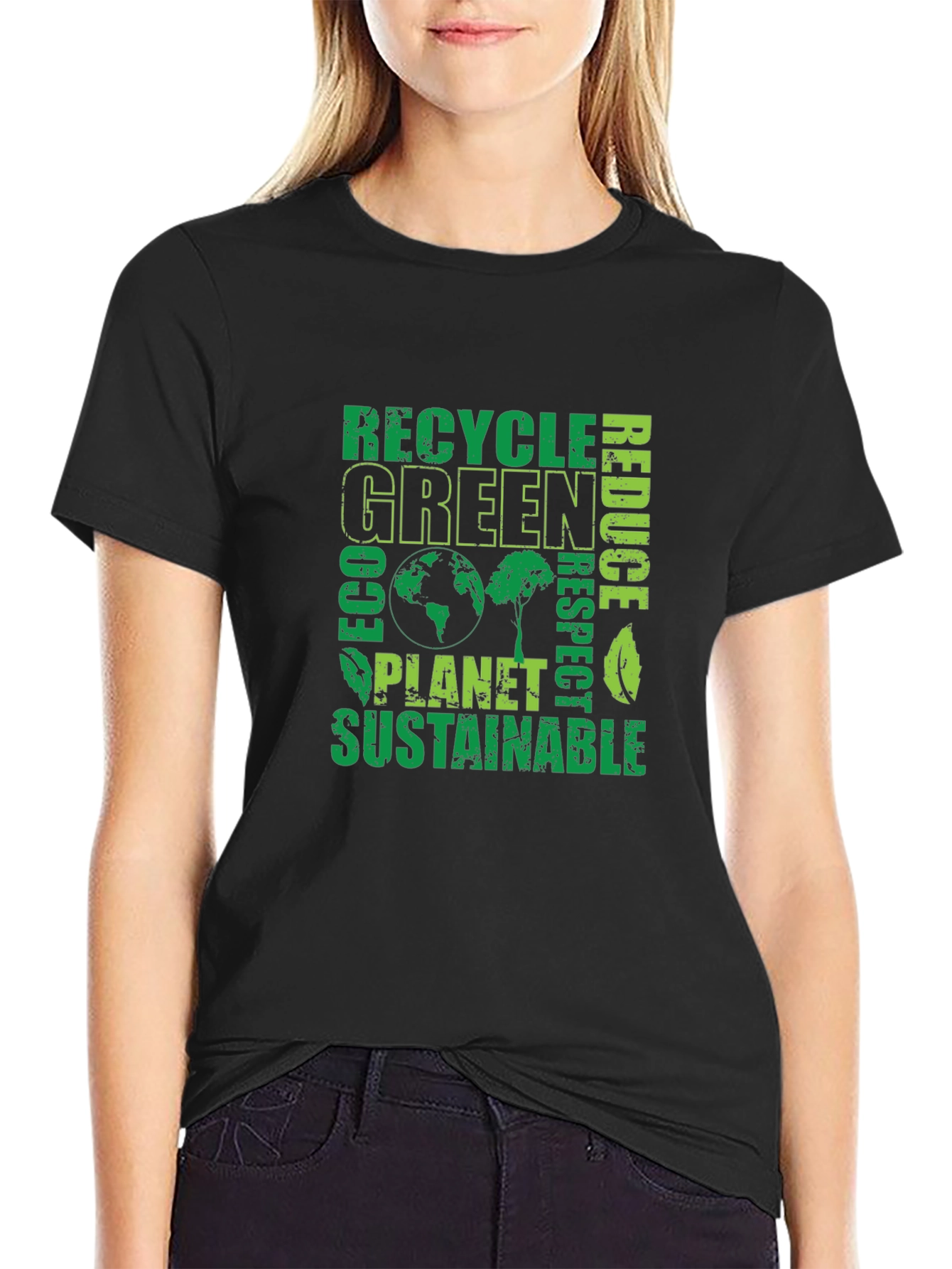 Black Eco-Friendly Green Planet T-Shirt view 2