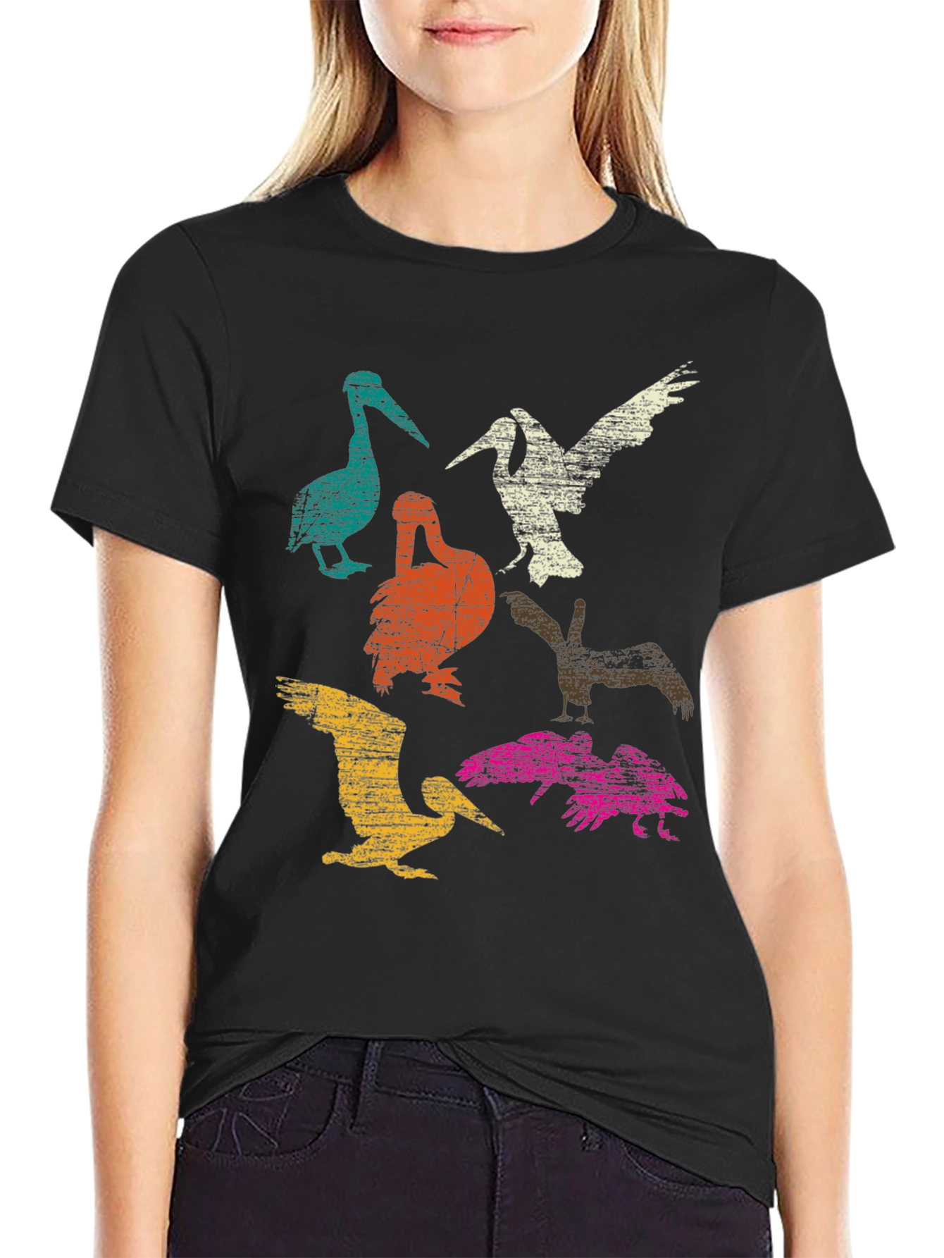 Black Retro Pelican Graphic T-Shirt - Unique Design view 2