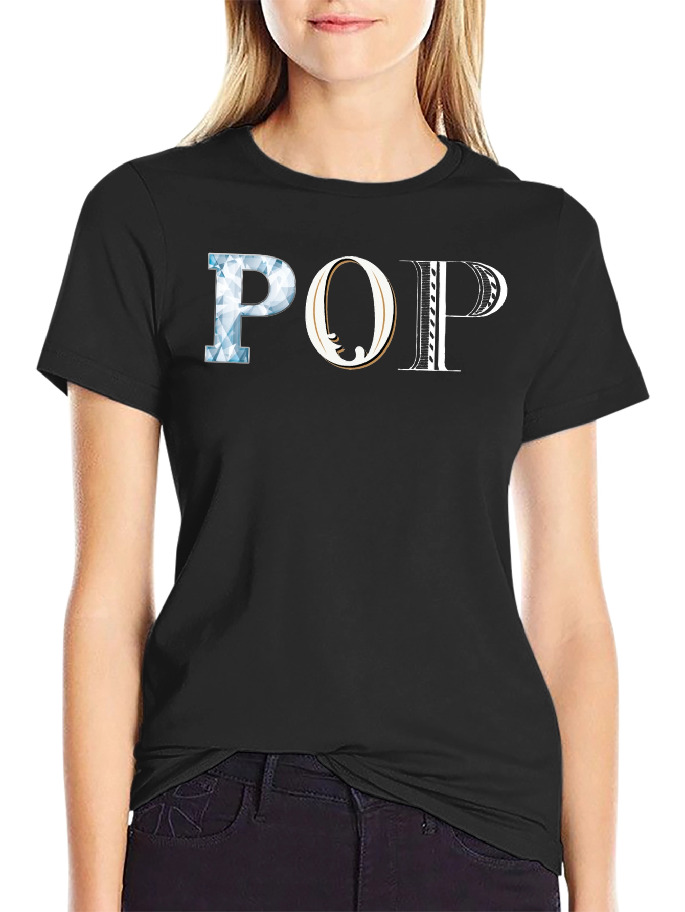 Black Stylish "POP" Graphic Print Black T-Shirt view 2