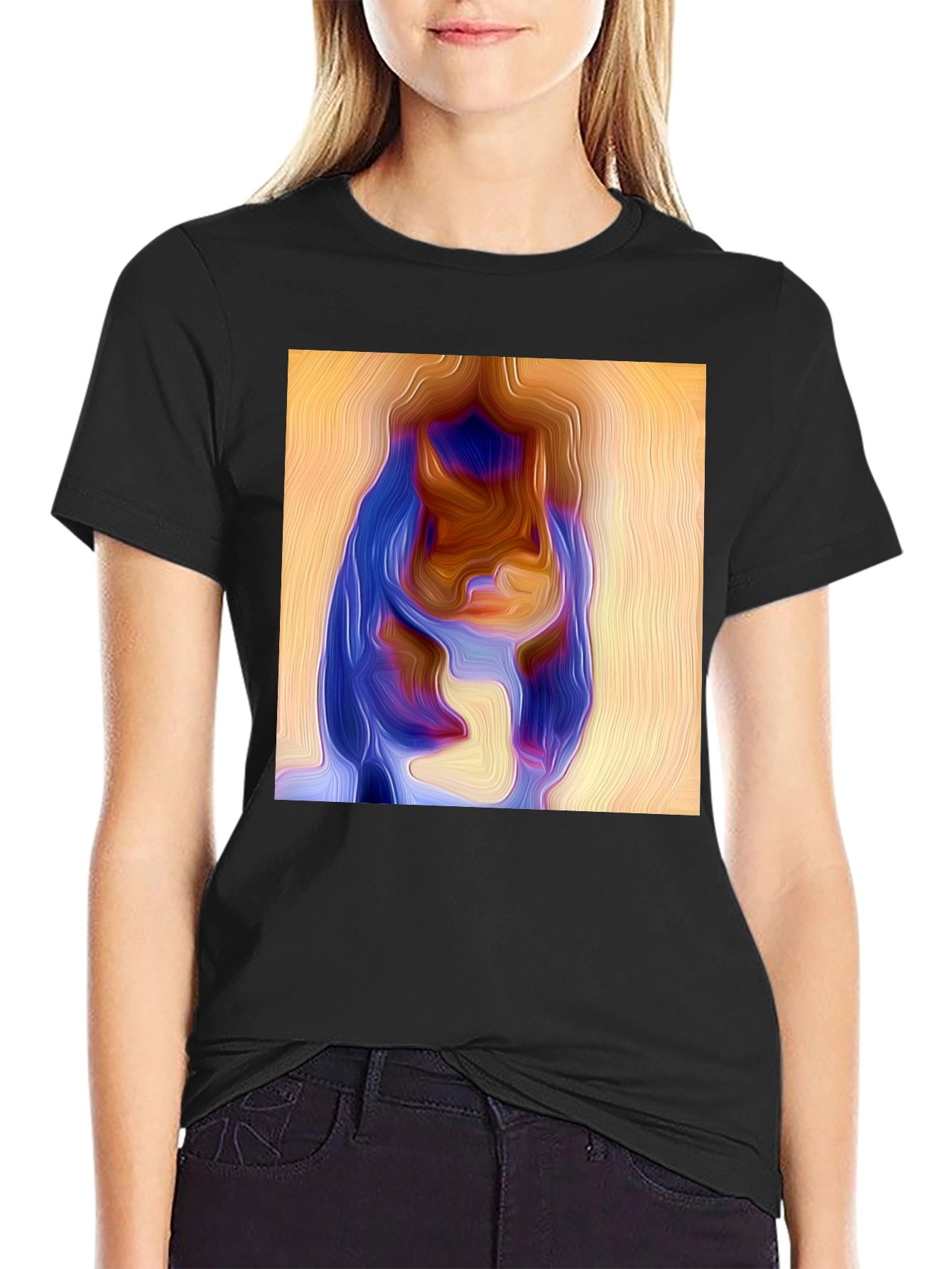 Black Abstract Portrait Graphic Print Black Tee view 2