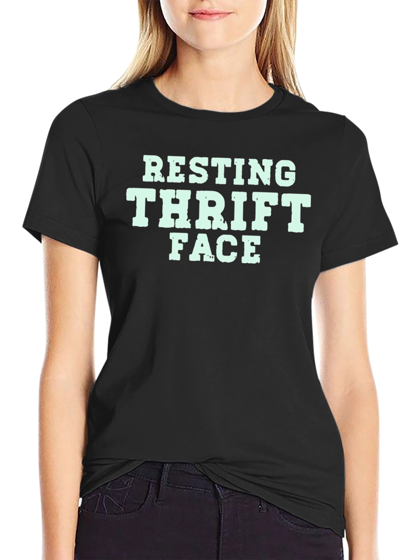 Black Resting Thrift Face Graphic T-Shirt view 2