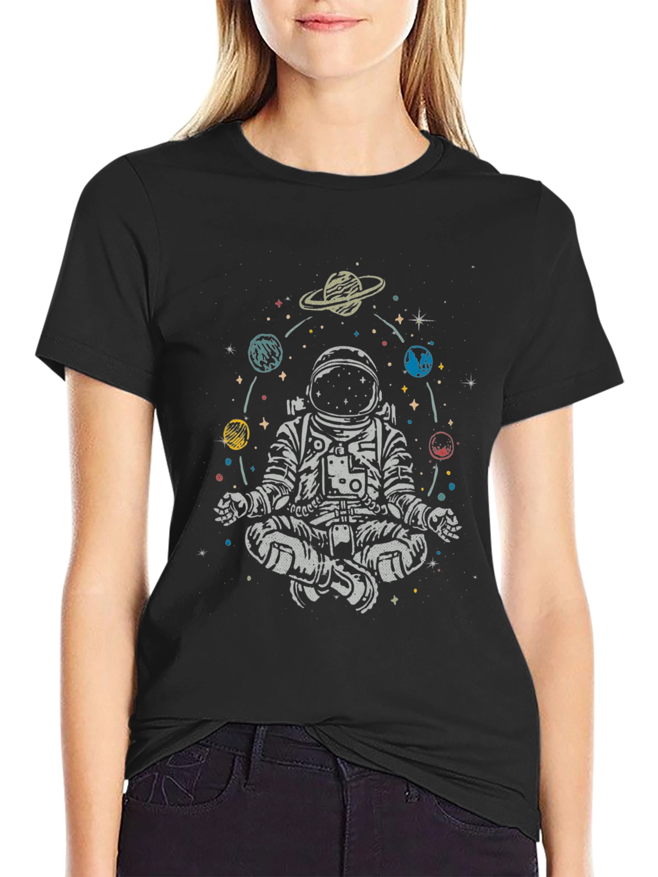 Black Meditating Astronaut Graphic Tee view 2