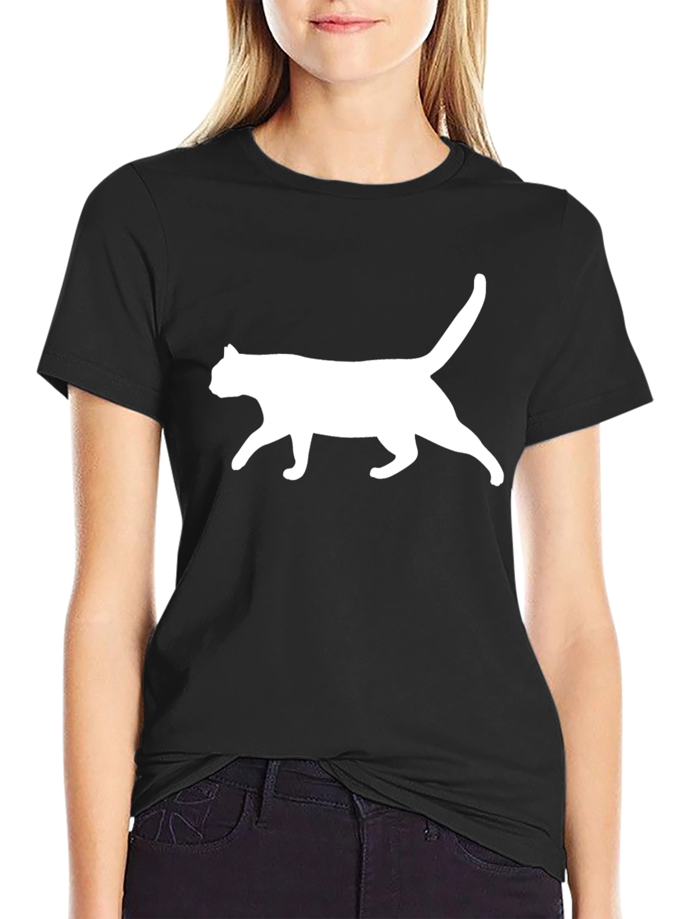 Black Cool Cat Graphic Black T-Shirt view 2