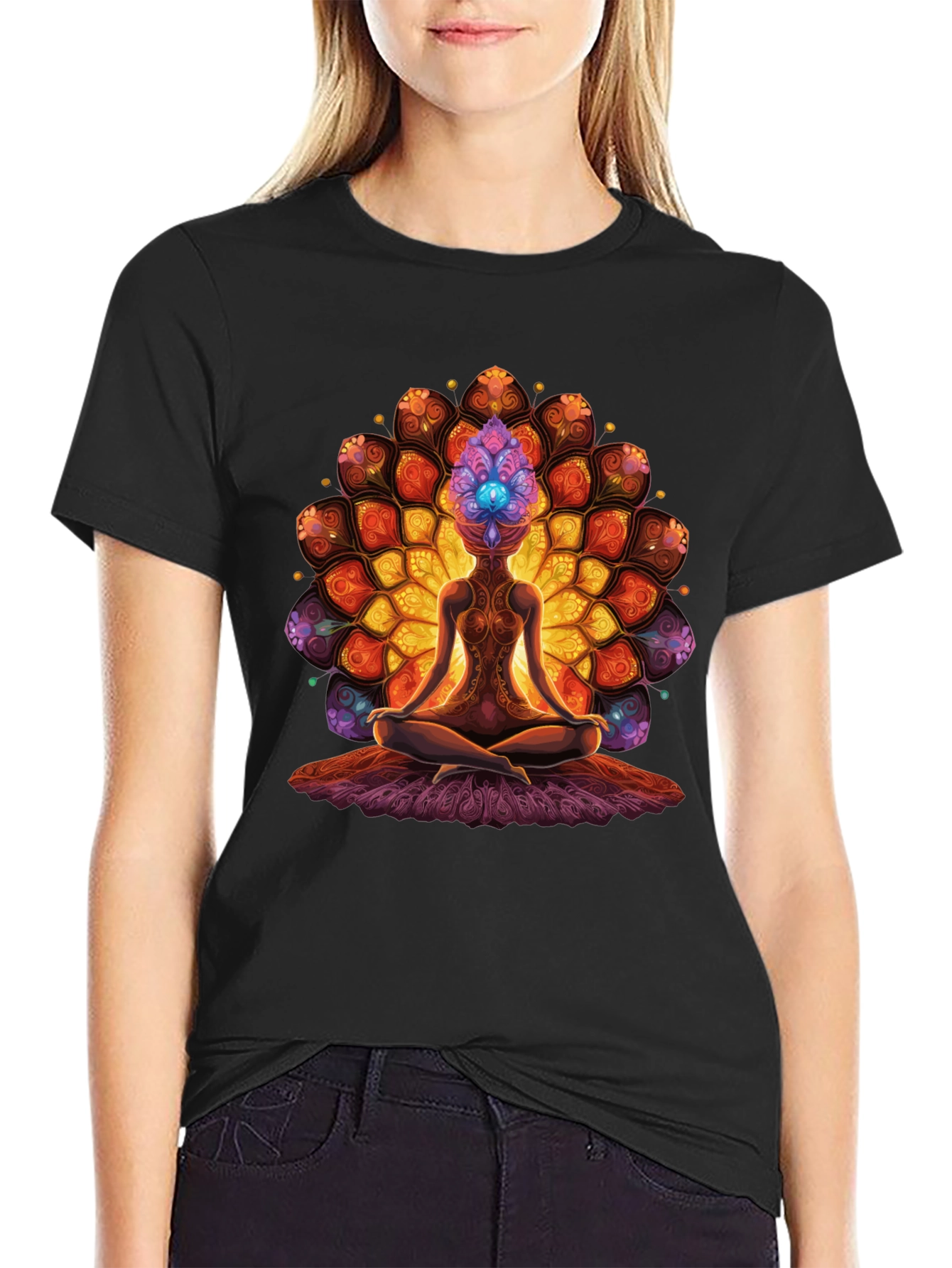 Black Meditative Mandala T-Shirt - Spiritual Design view 2