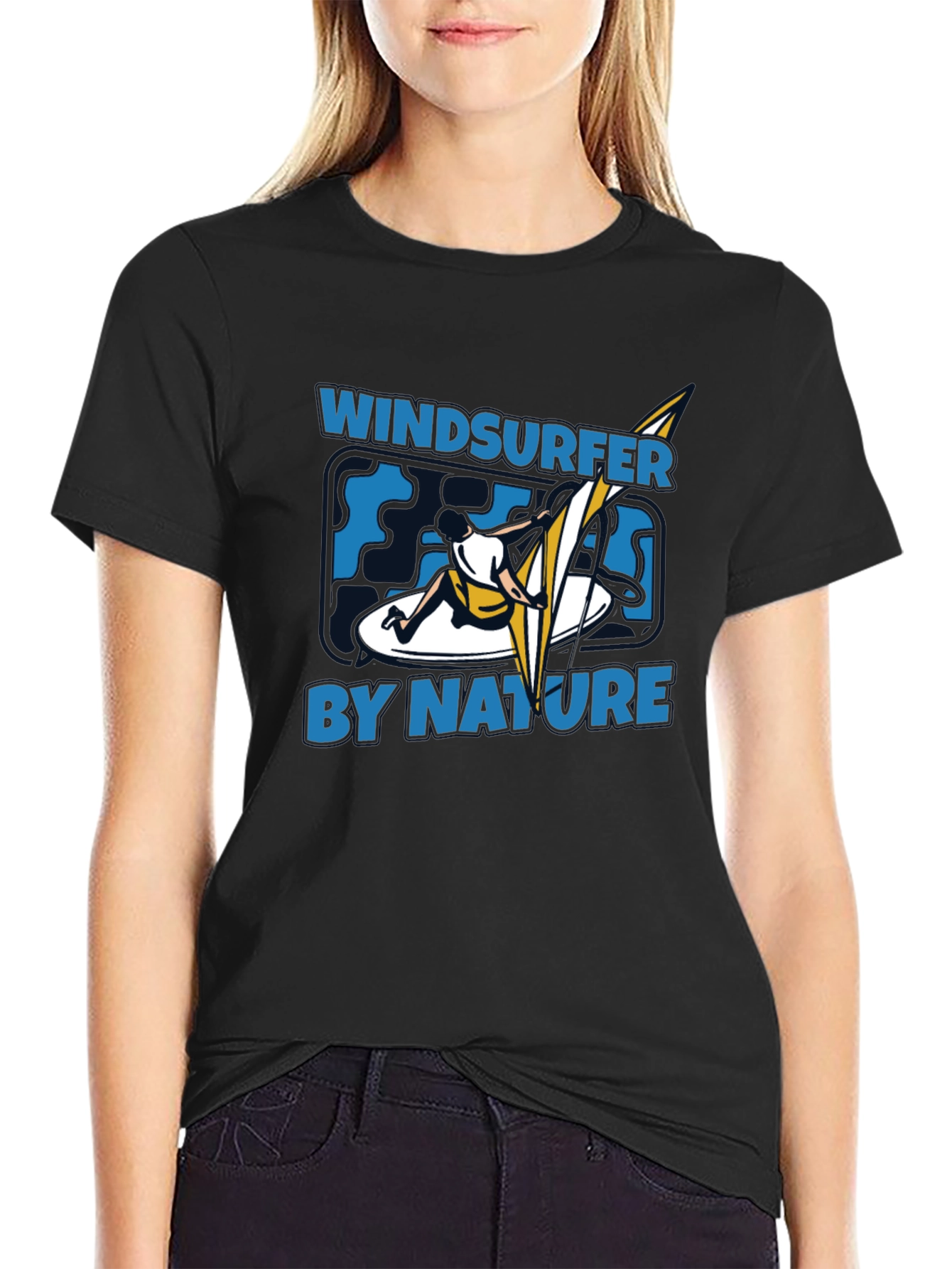 Black Windsurfer by Nature Graphic Black T-Shirt view 2