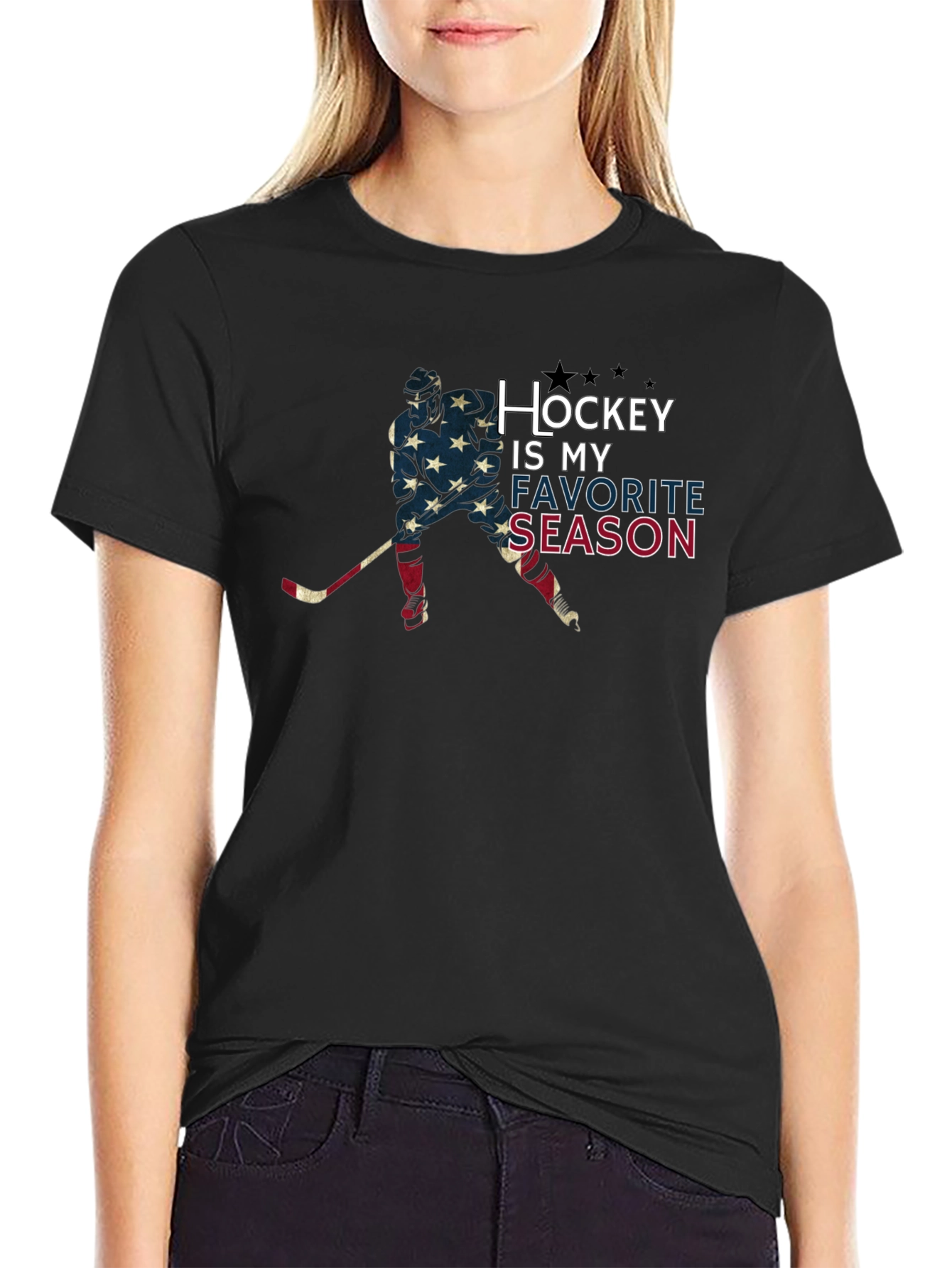 Black Hockey Is My Favorite Season T-Shirt - Patriotic Hockey Tee view 2