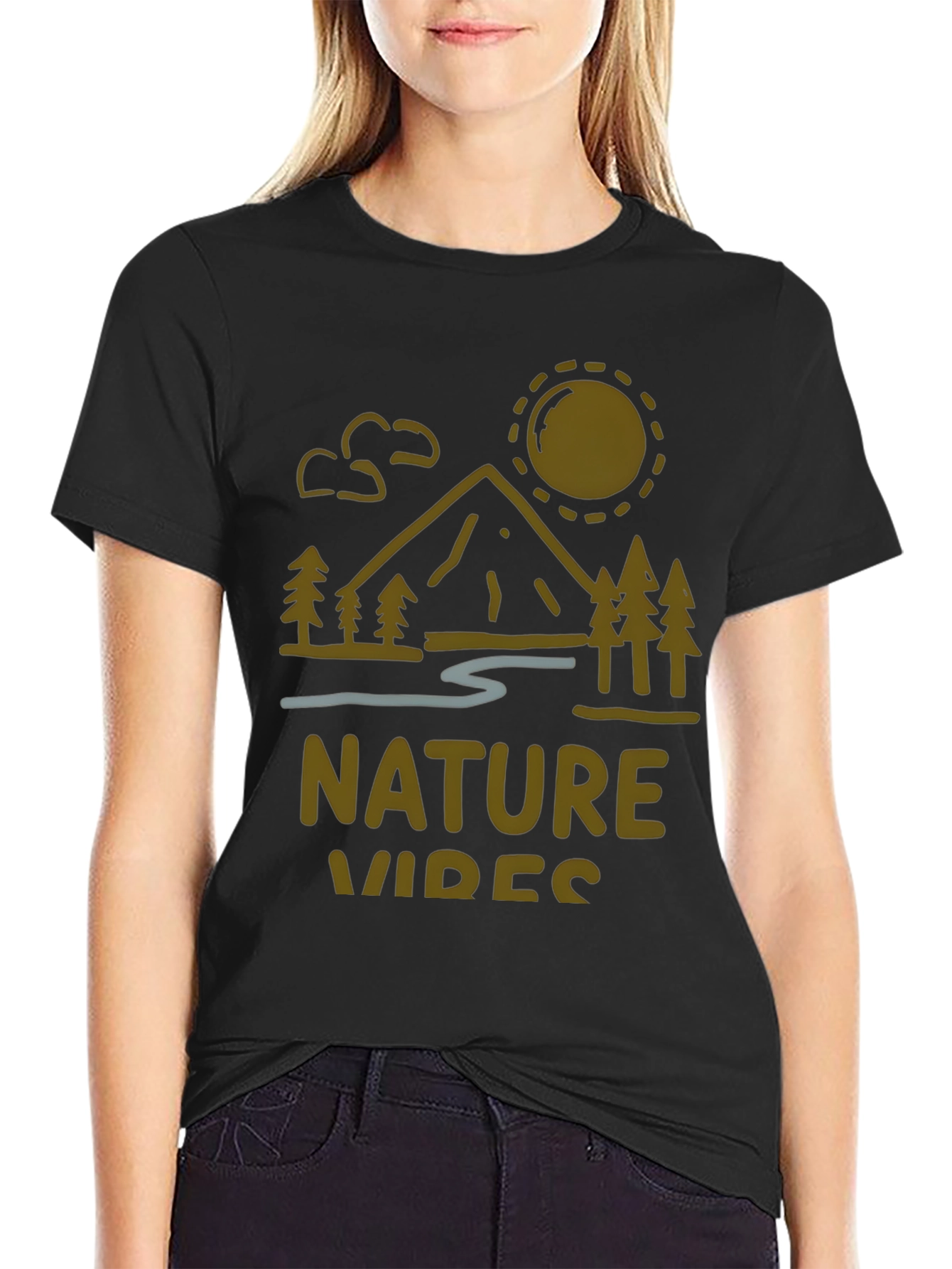 Black Nature Vibes Graphic Tee - Mountain Scene view 2