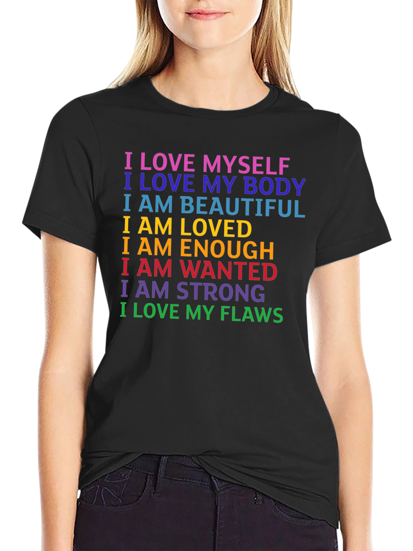 Black Rainbow Affirmation T-Shirt: Self Love Design view 2