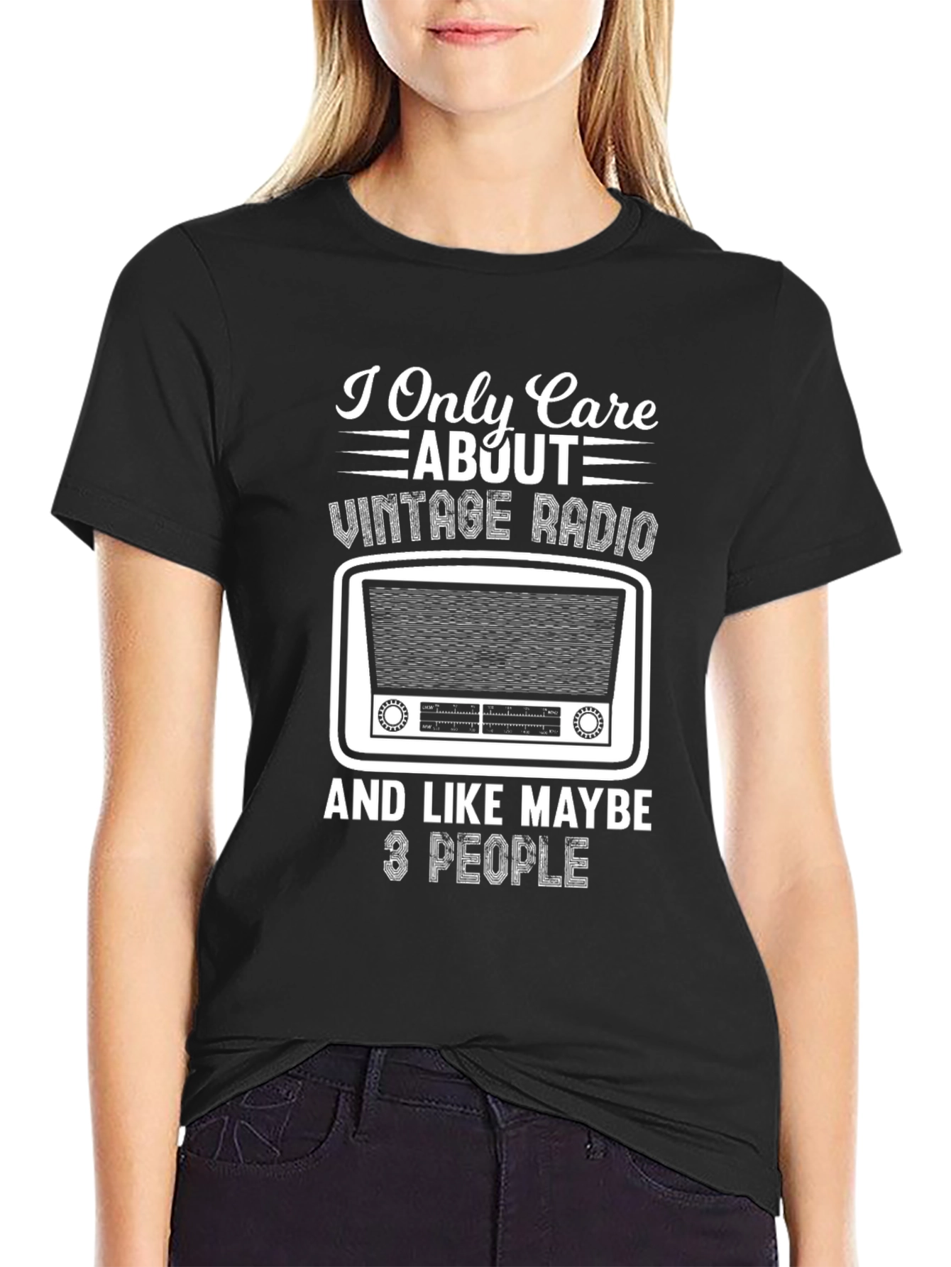 Black Vintage Radio T-Shirt - Only Care About 3 People view 2