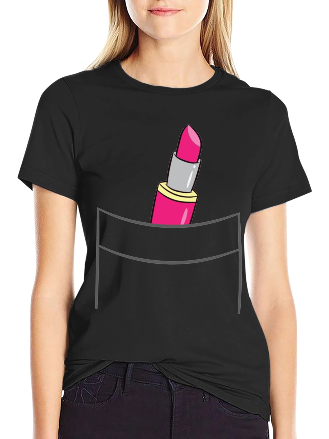 Black Lipstick Pocket T-Shirt - Trendy Graphic Tee view 2