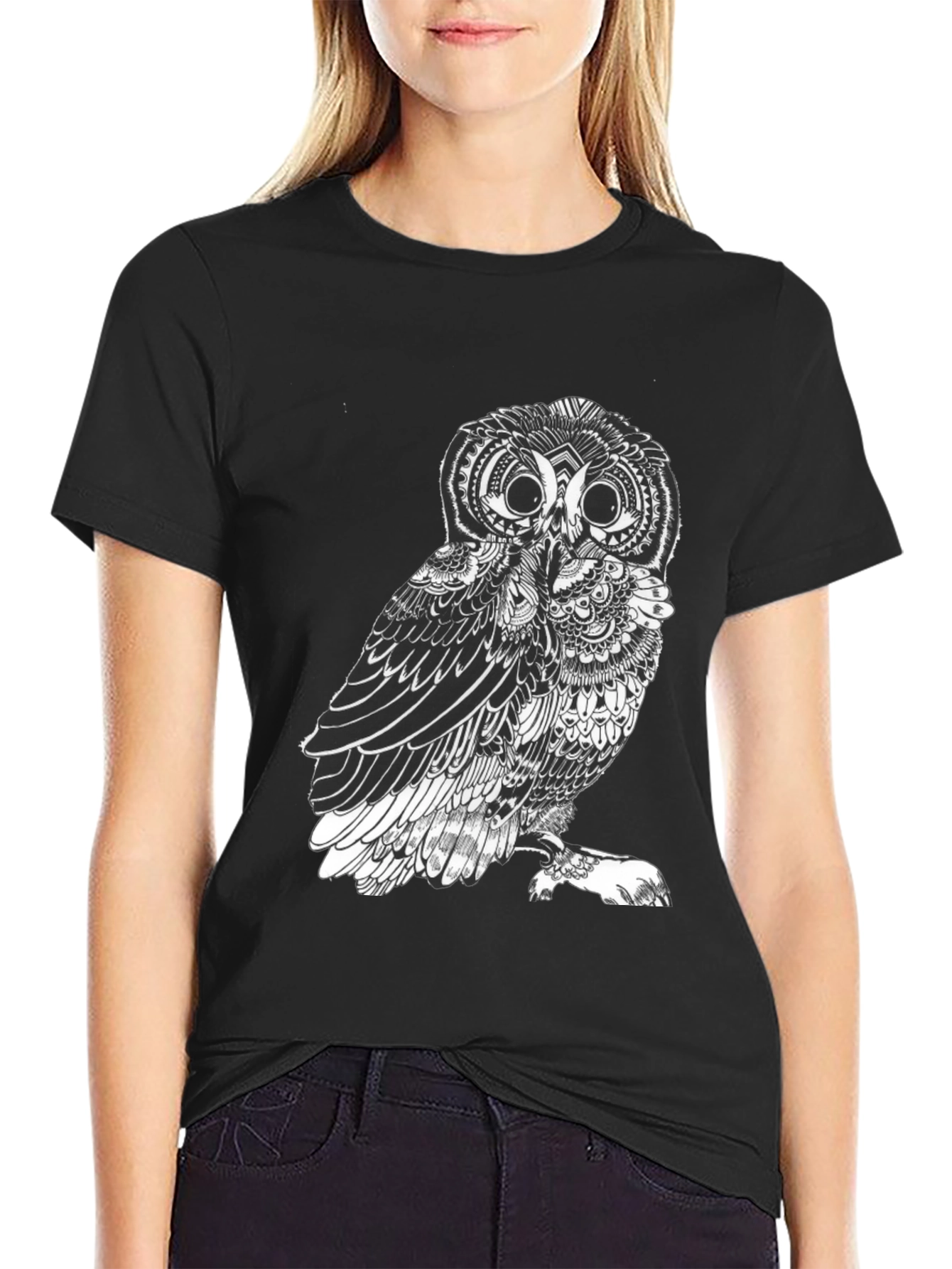 Black Men's Black Owl Graphic Tee - Unique Design view 2
