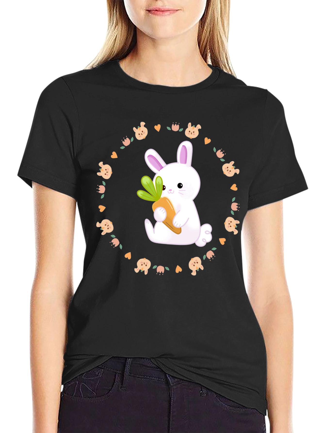 Black Cute Bunny Carrot T-Shirt view 2