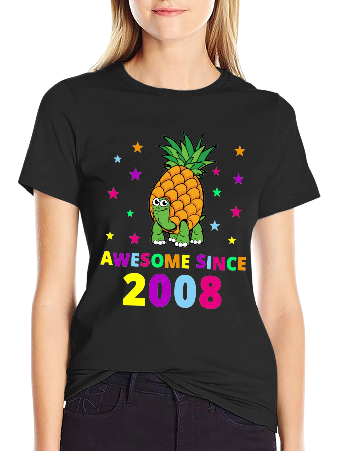 Black Awesome Since 2008 Turtle-Pineapple Graphic Tee view 2