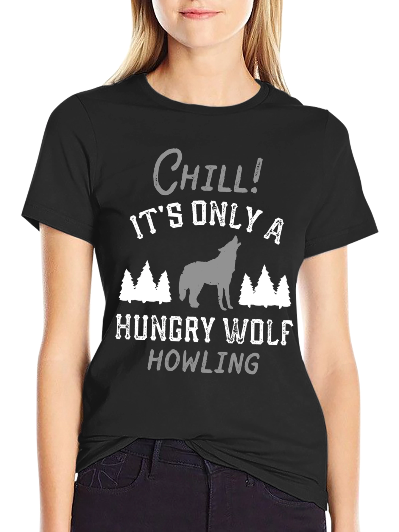 Black Chill! Hungry Wolf Howling Tee - Black view 2