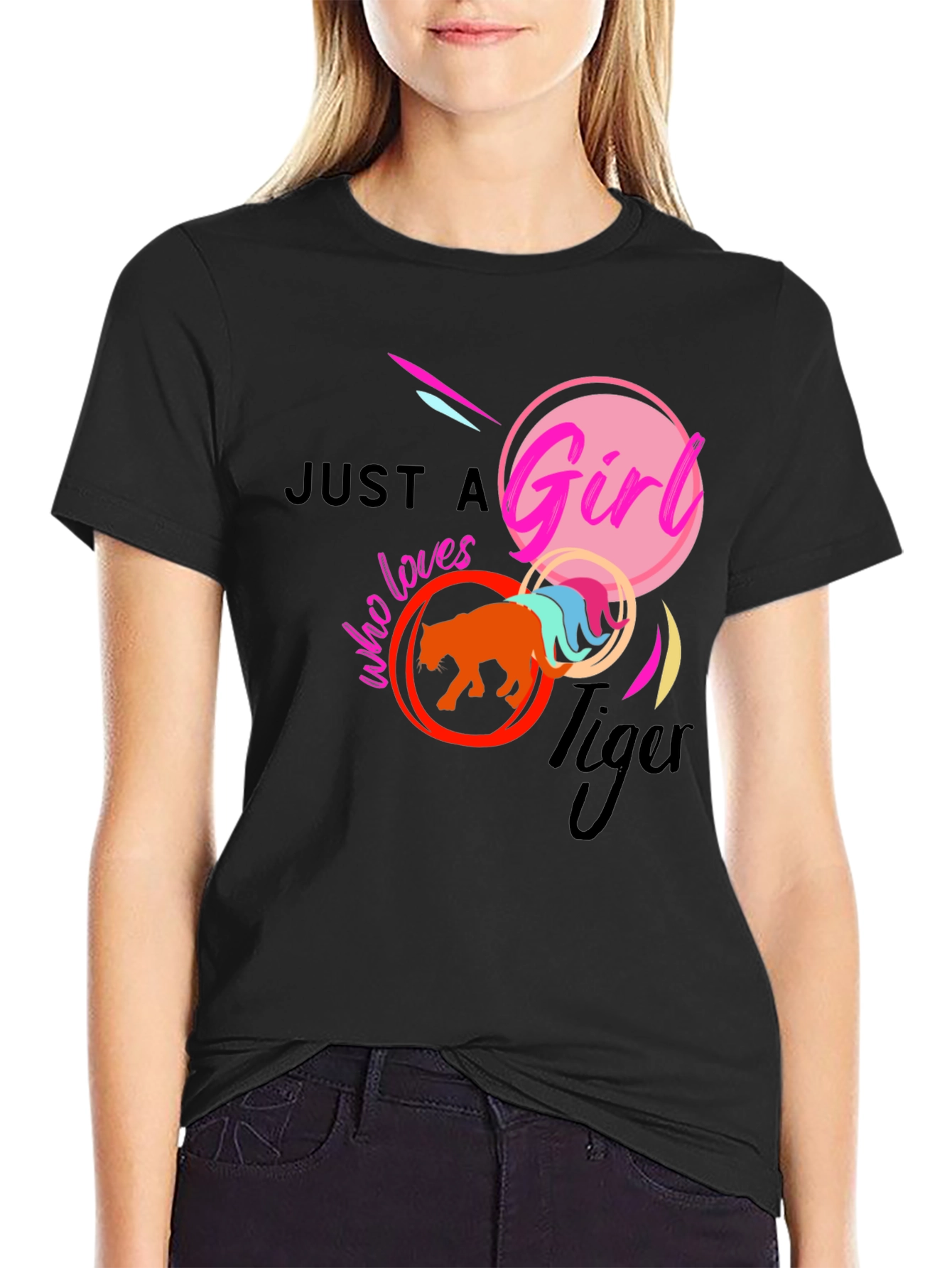 Black Just A Girl Who Loves Tigers Graphic T-Shirt view 2