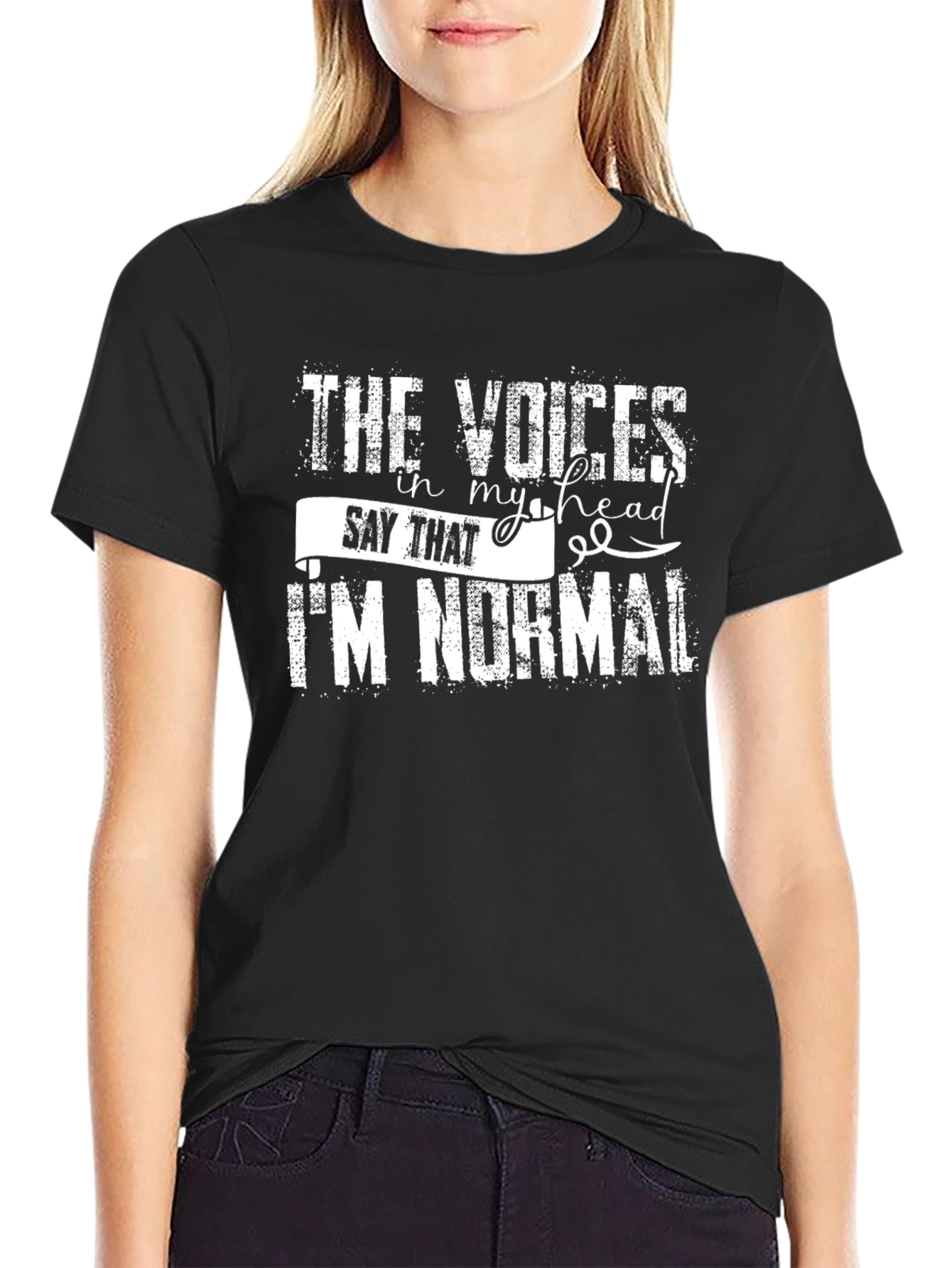 Black Funny Graphic T-Shirt - The Voices Say I'm Normal view 2