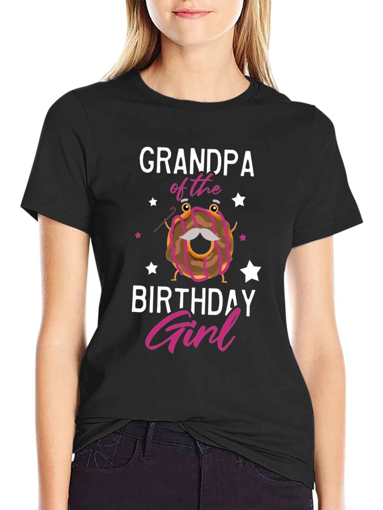 Black Grandpa of the Birthday Girl T-Shirt, Novelty Donut Tee view 2