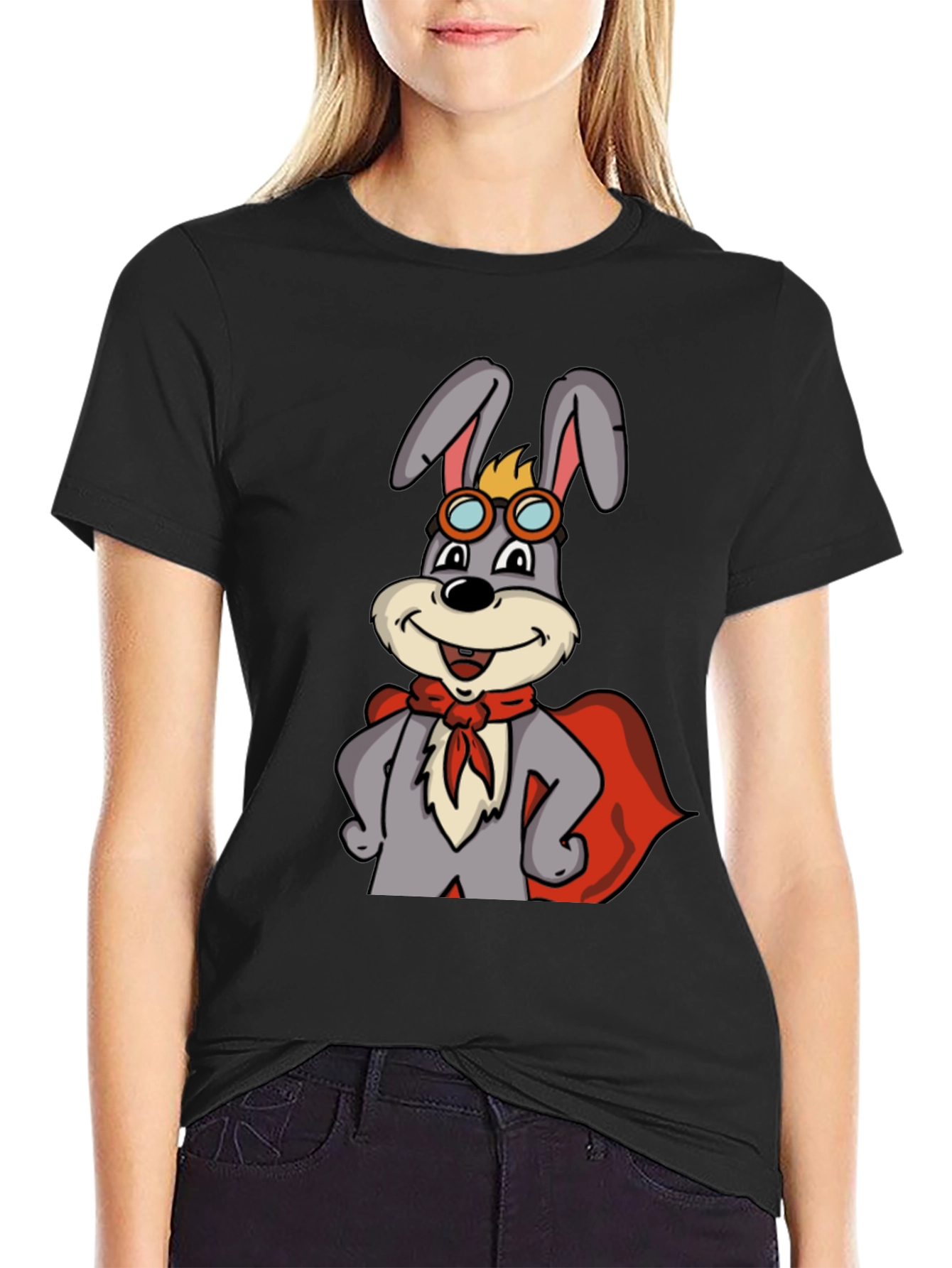 Black Superhero Rabbit T-Shirt view 2