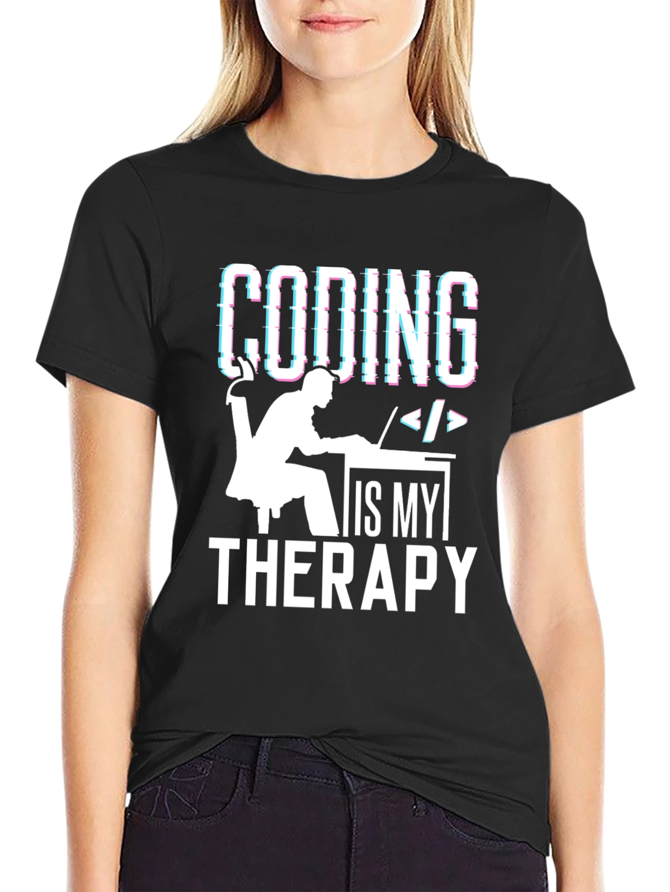 Black Coding is My Therapy T-Shirt Programmer Gift view 2