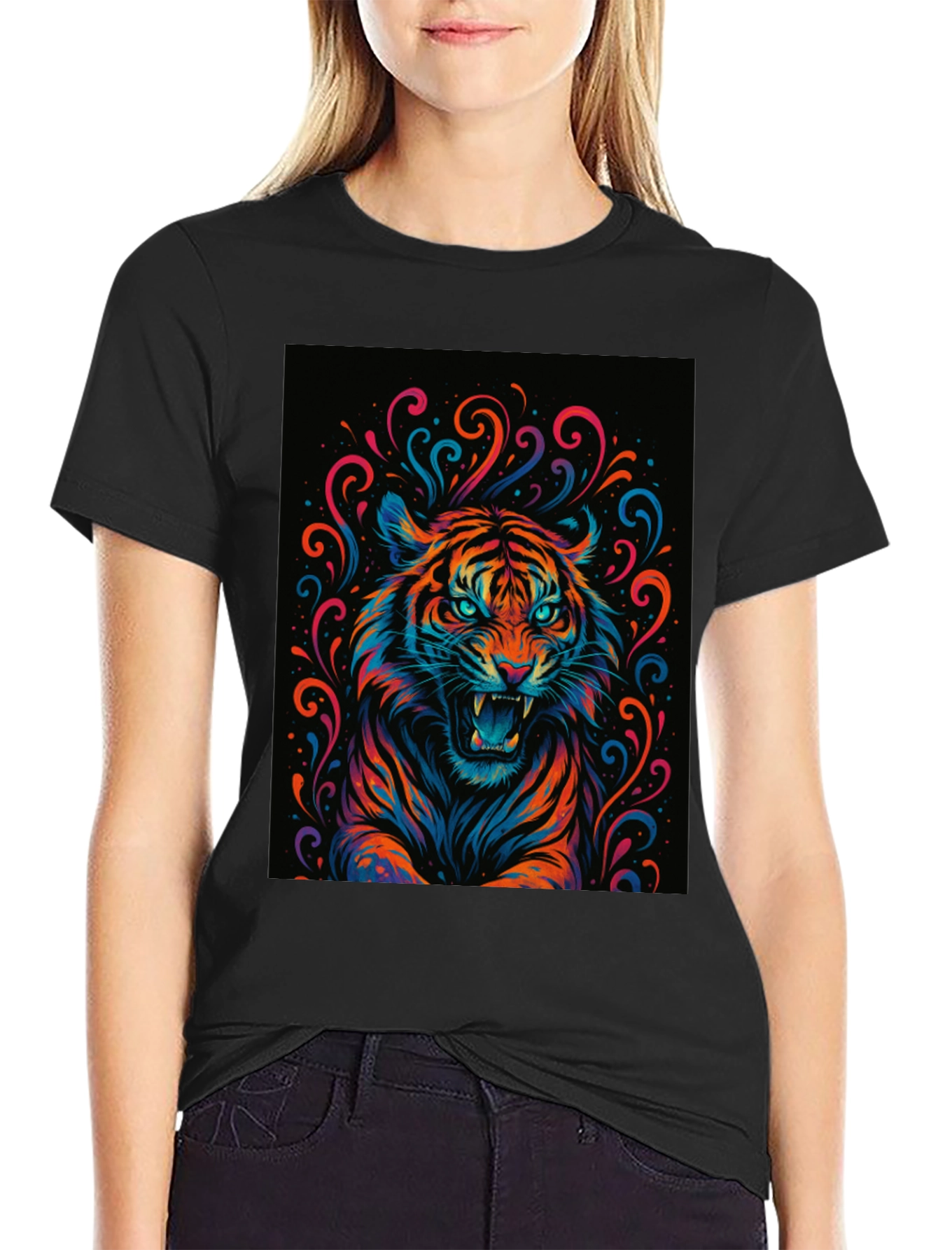 Black Vibrant Tiger Graphic Tee - Bold Statement Shirt view 2