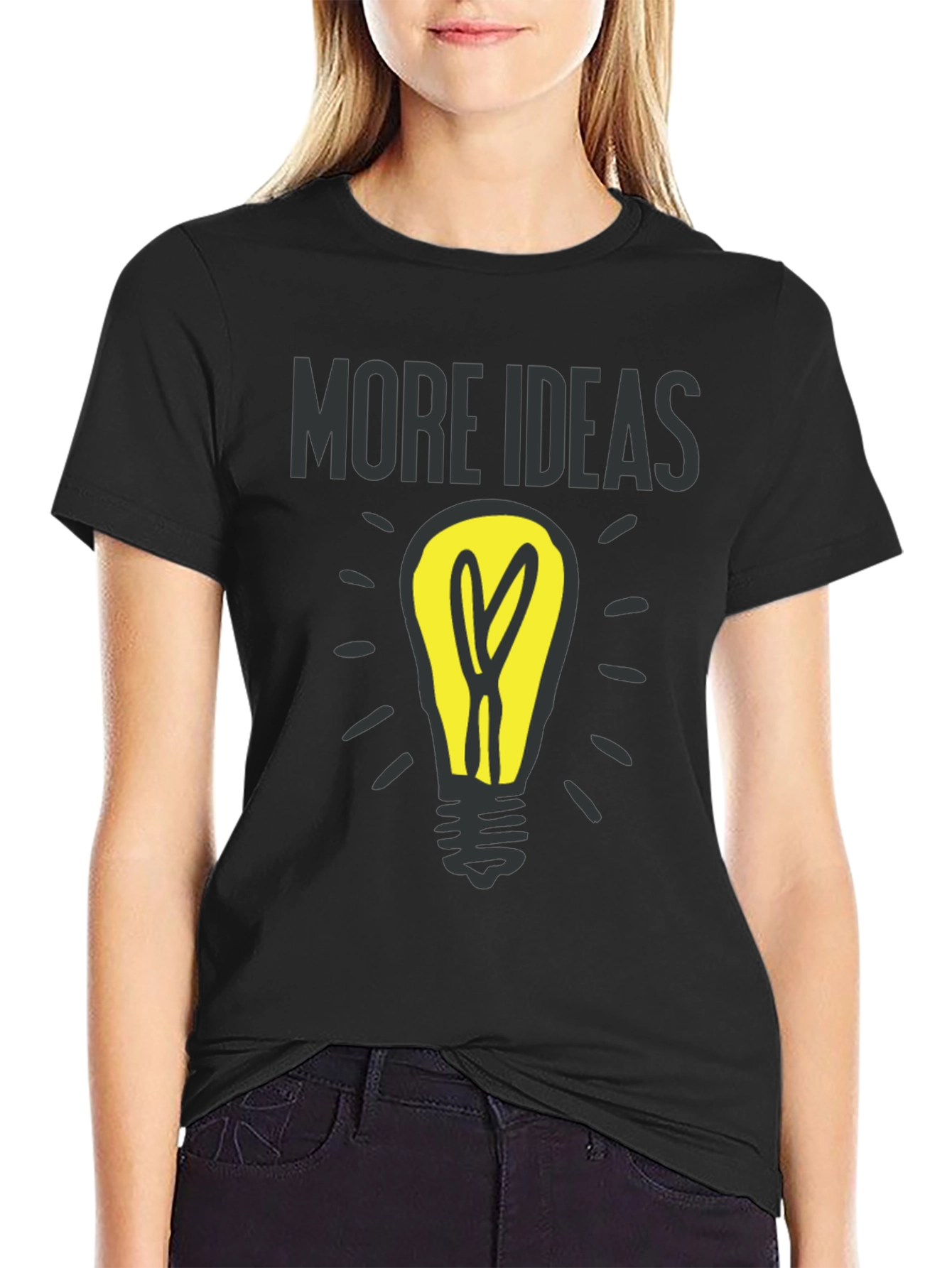 Black More Ideas Light Bulb Graphic T-Shirt view 2