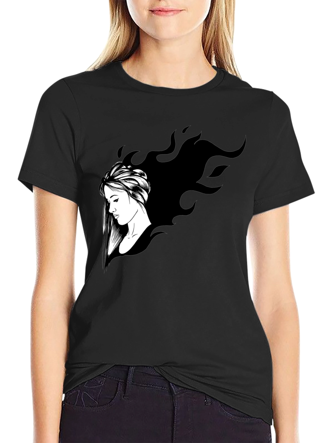 Black Stylish Black Graphic T-Shirt - Woman Design view 2
