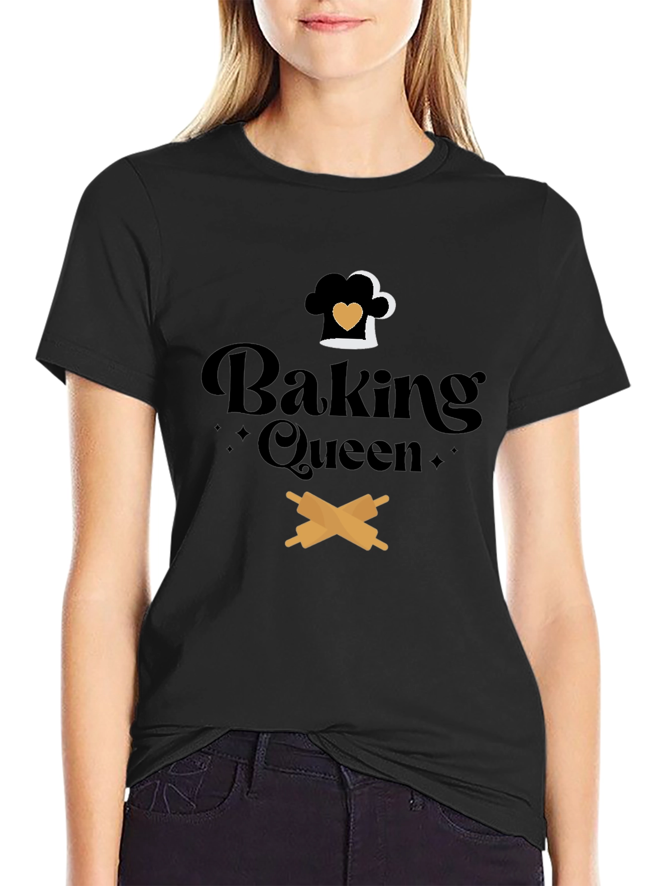 Black Baking Queen Graphic Tee - Chef Hat & Rolling Pins view 2