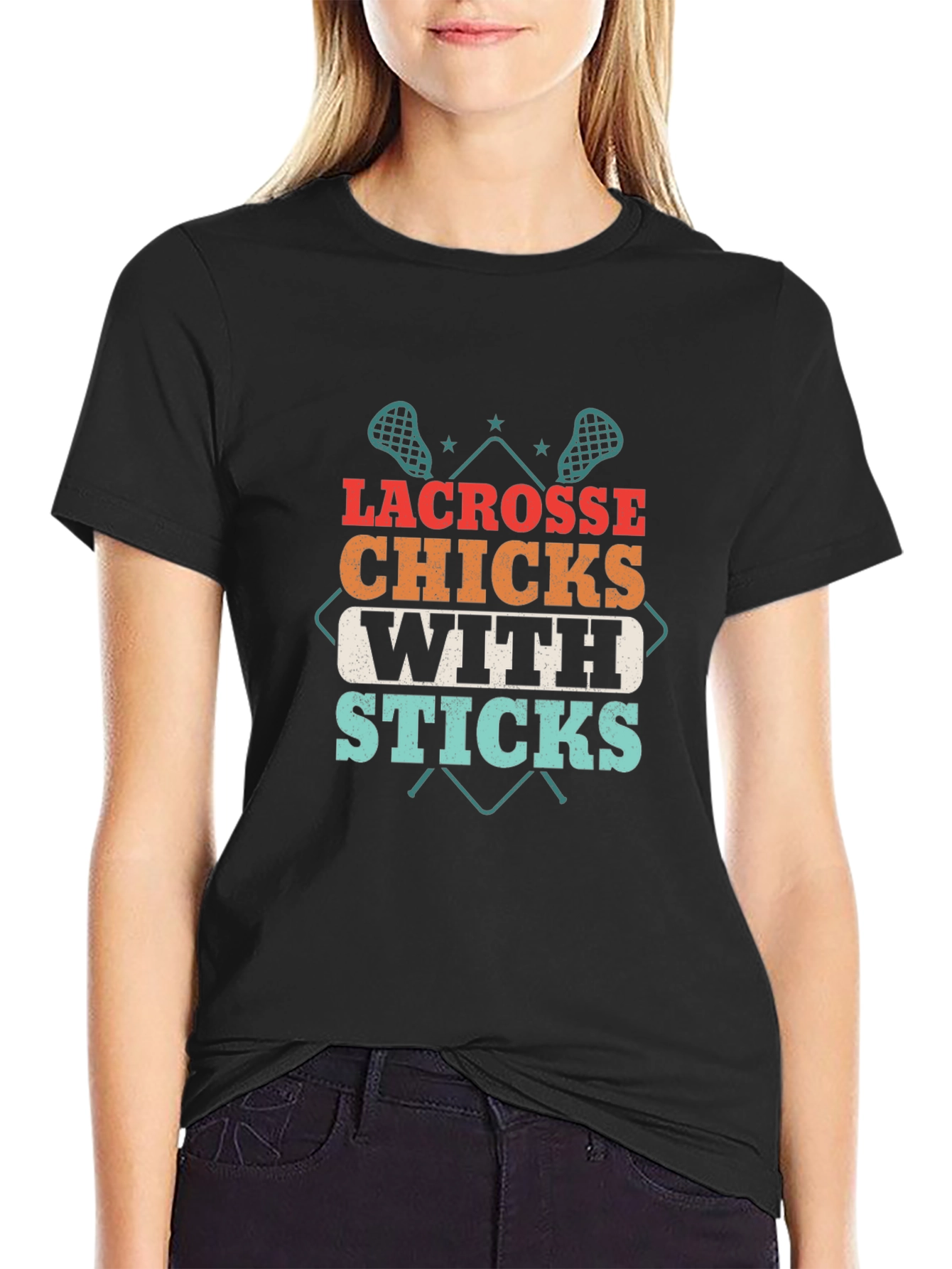 Black Lacrosse Chicks With Sticks T-Shirt - Unisex view 2