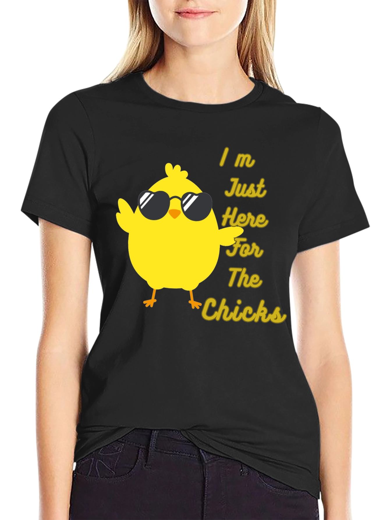 Black Funny Chicken T-Shirt - I'm Just Here for the Chicks view 2