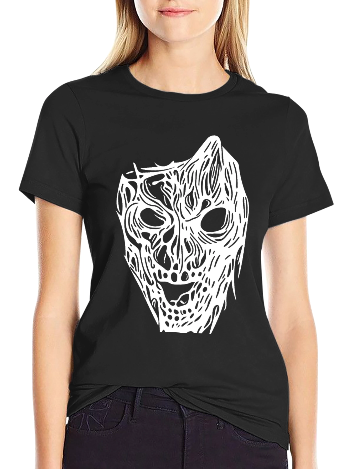 Black Horror Mask Graphic Tee - Black Cotton Shirt view 2