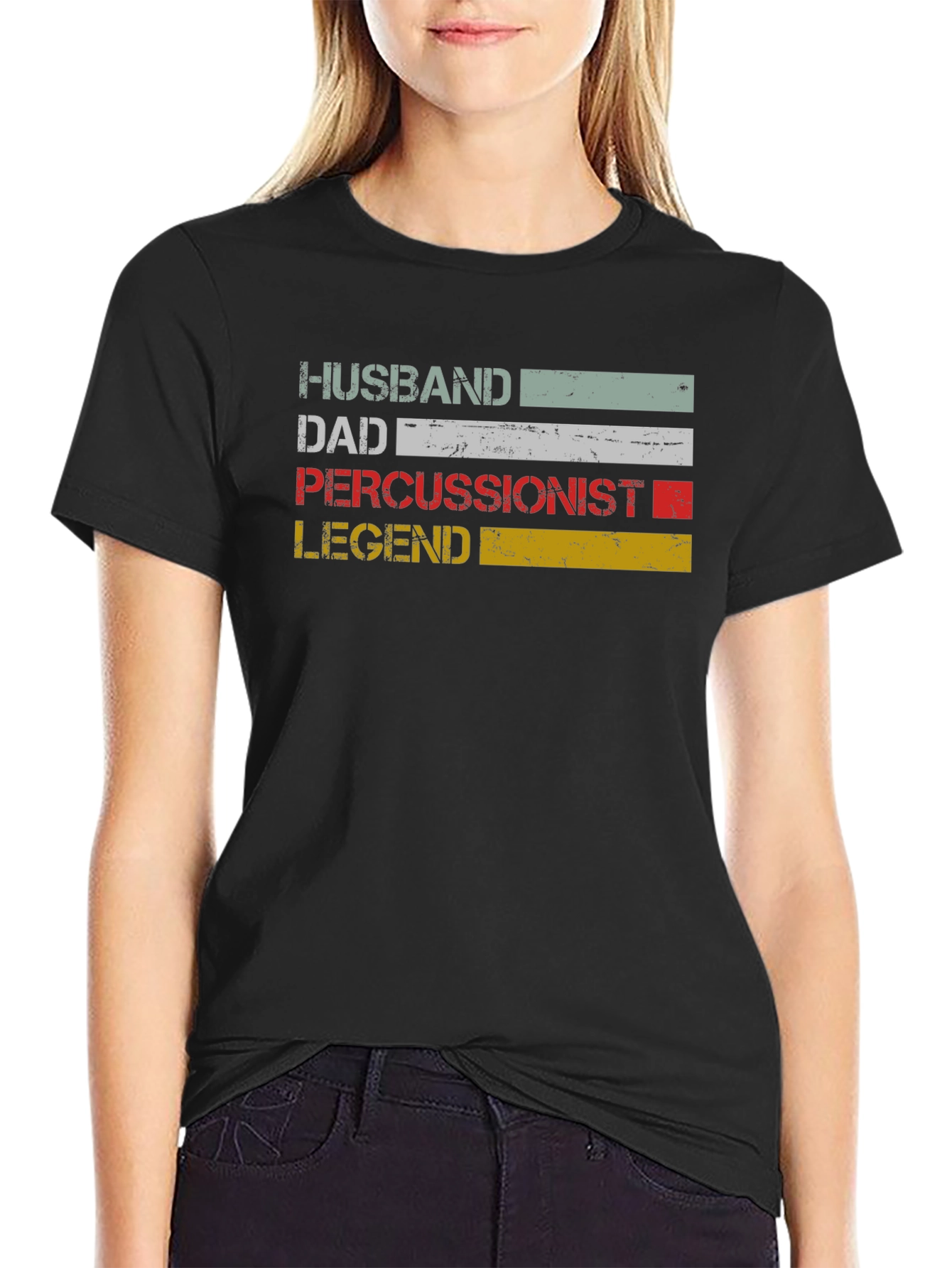 Black Husband Dad Percussionist Legend T-Shirt view 2