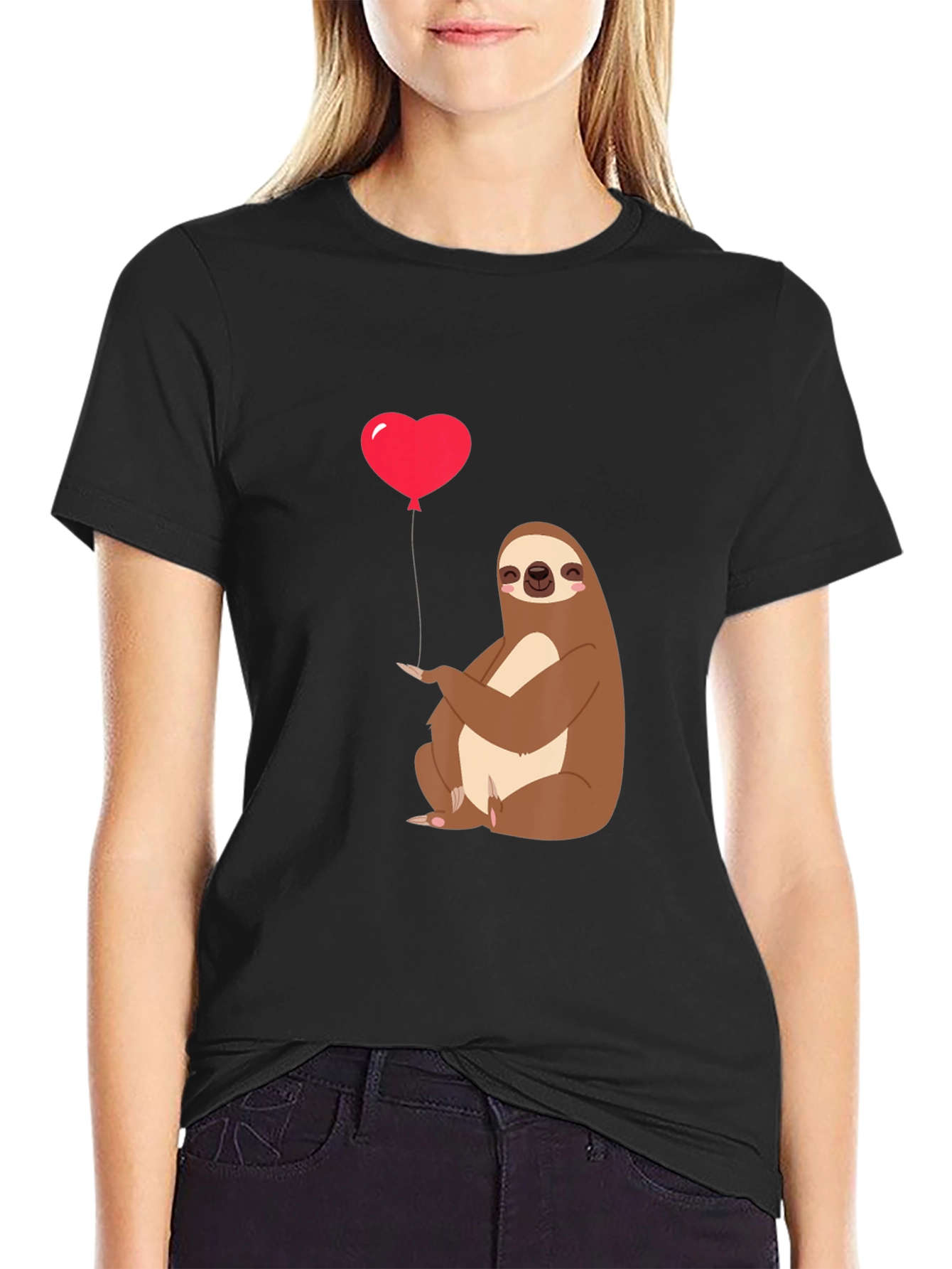 Black Sloth Heart Balloon Graphic Tee - Black view 2