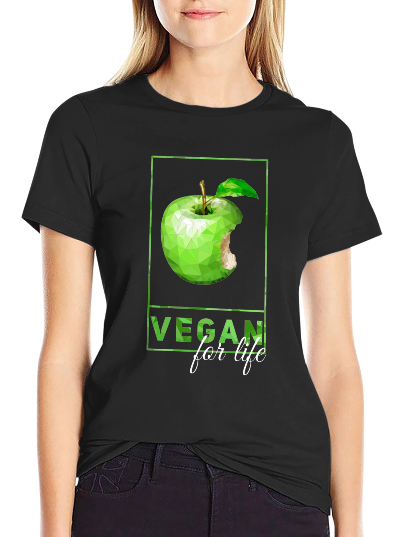 Black Vegan for Life Graphic Tee - Apple Design view 2