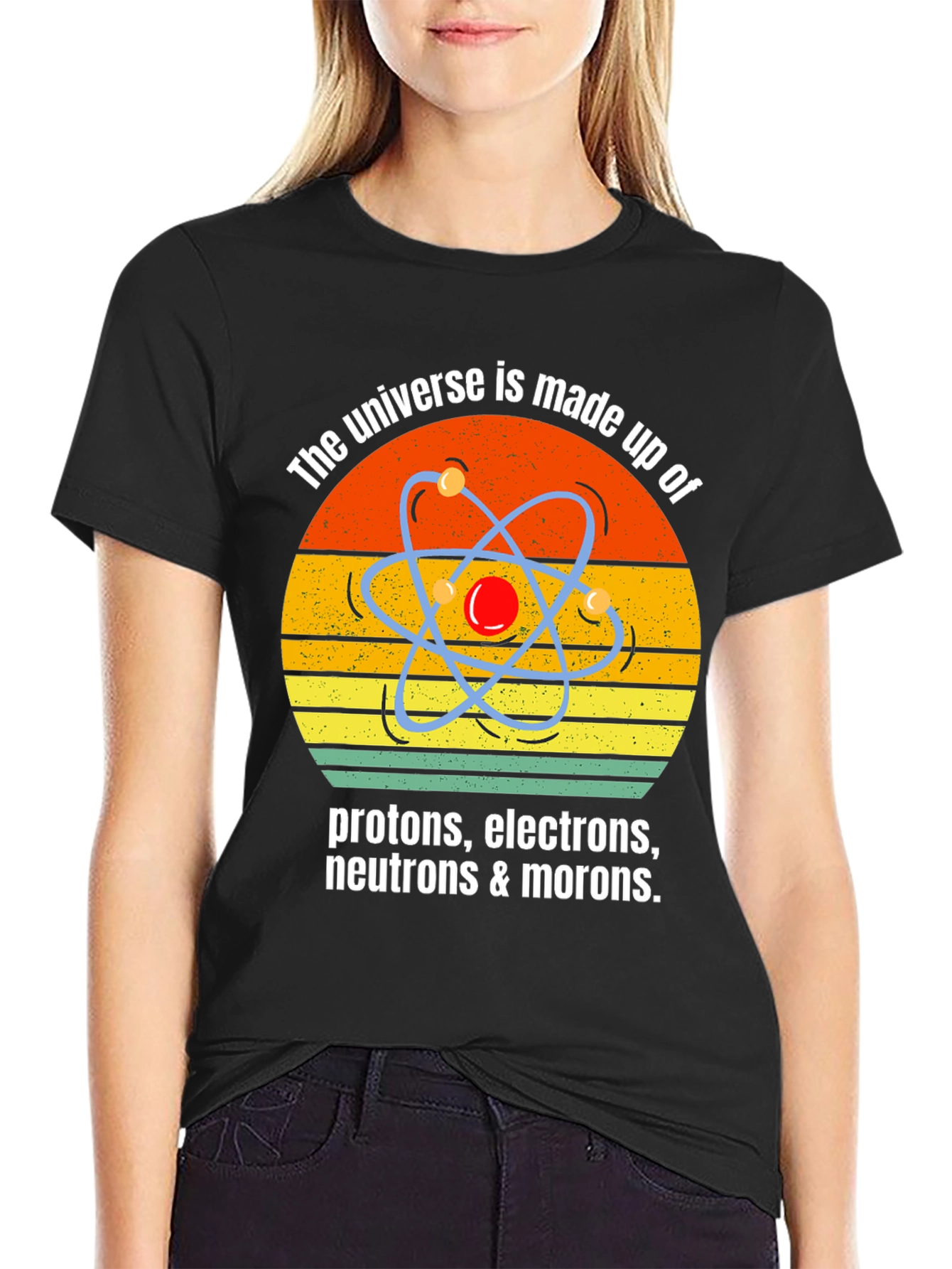 Black Funny Science T-Shirt - Universe Morons view 2