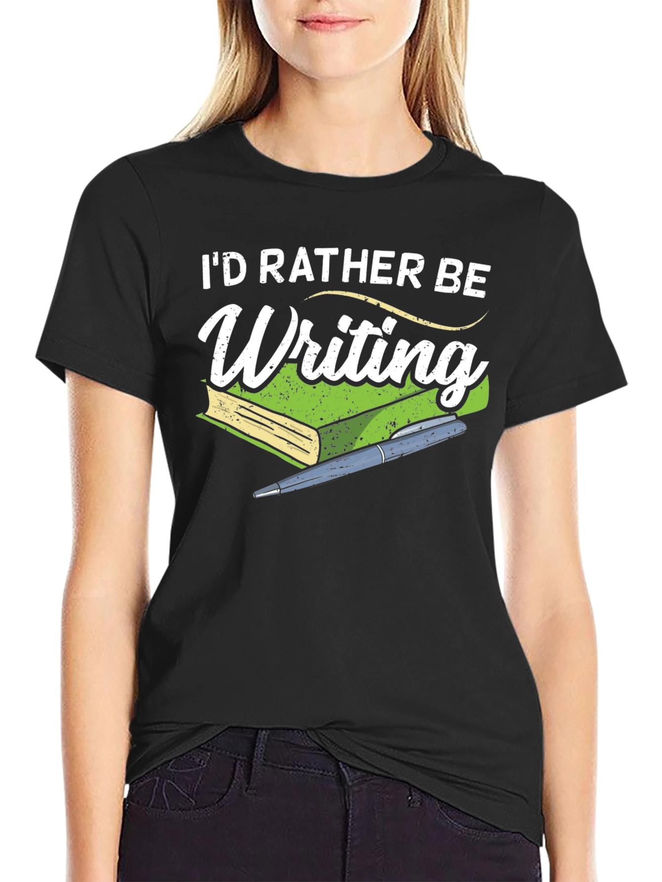 Black I'd Rather Be Writing T-Shirt - Book Lover Tee view 2