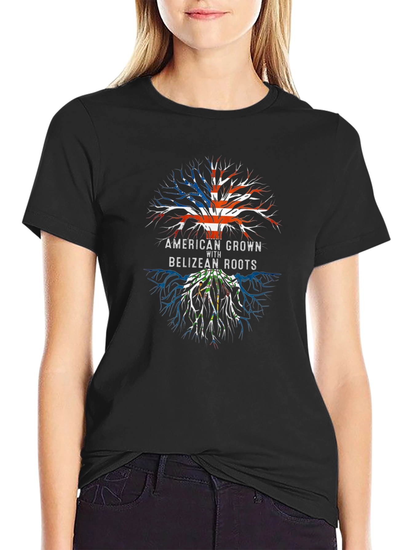 Black American Grown Belizean Roots Black T-Shirt view 2
