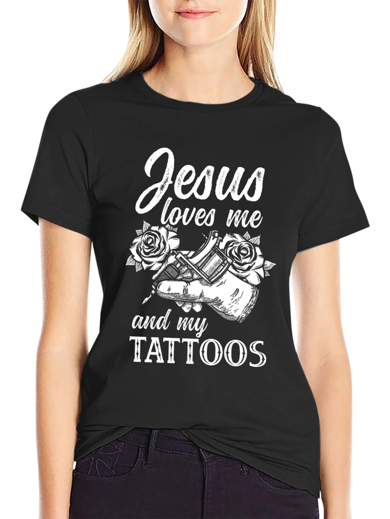 Black Jesus Loves Me and My Tattoos Graphic Tee view 2