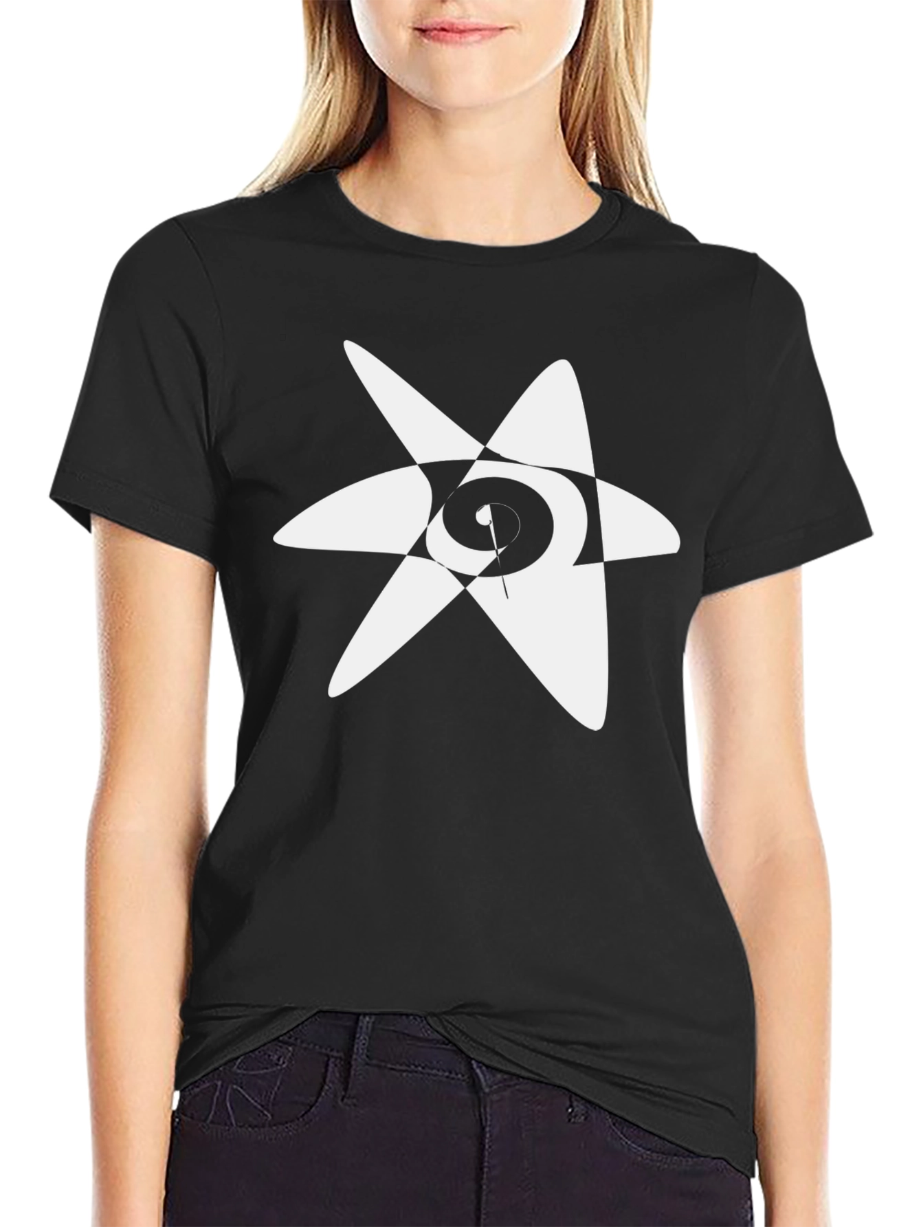 Black Abstract Star Graphic Black T-Shirt view 2