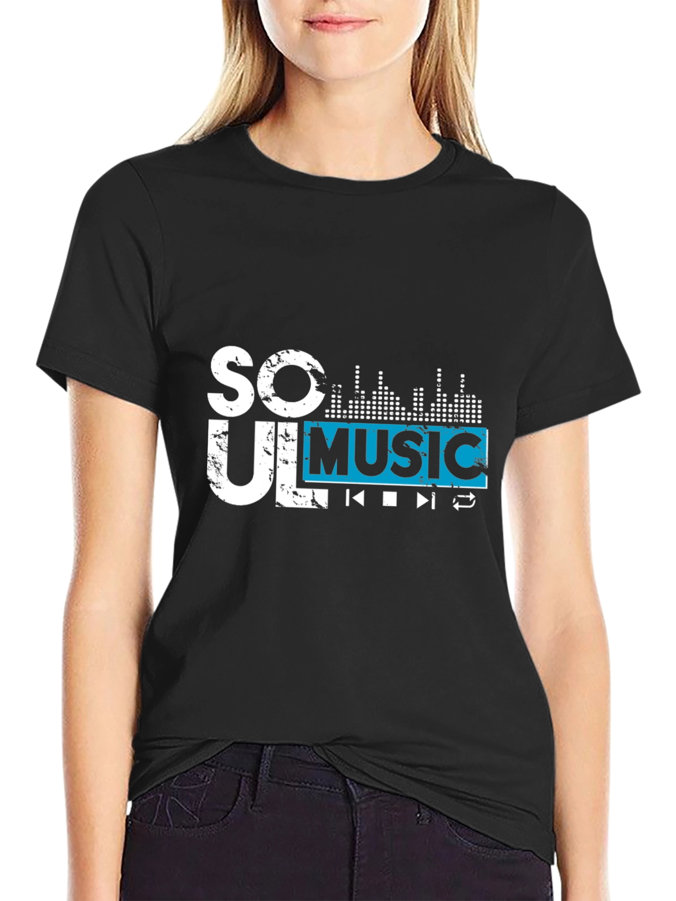 Black Soul Music Graphic Tee - Black Short Sleeve Casual Shirt view 2