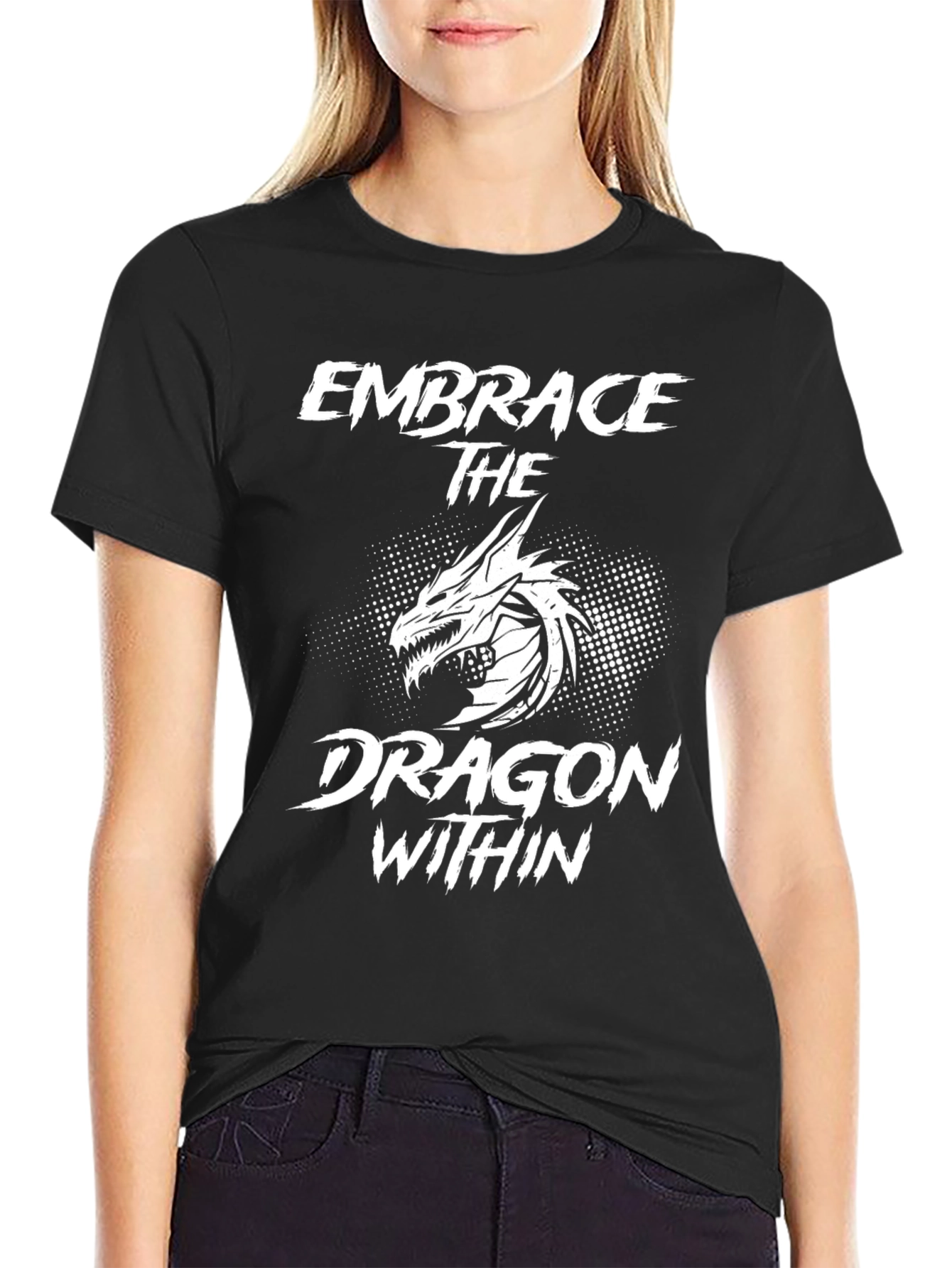 Black Embrace the Dragon Within T-Shirt - Black Graphic Tee view 2