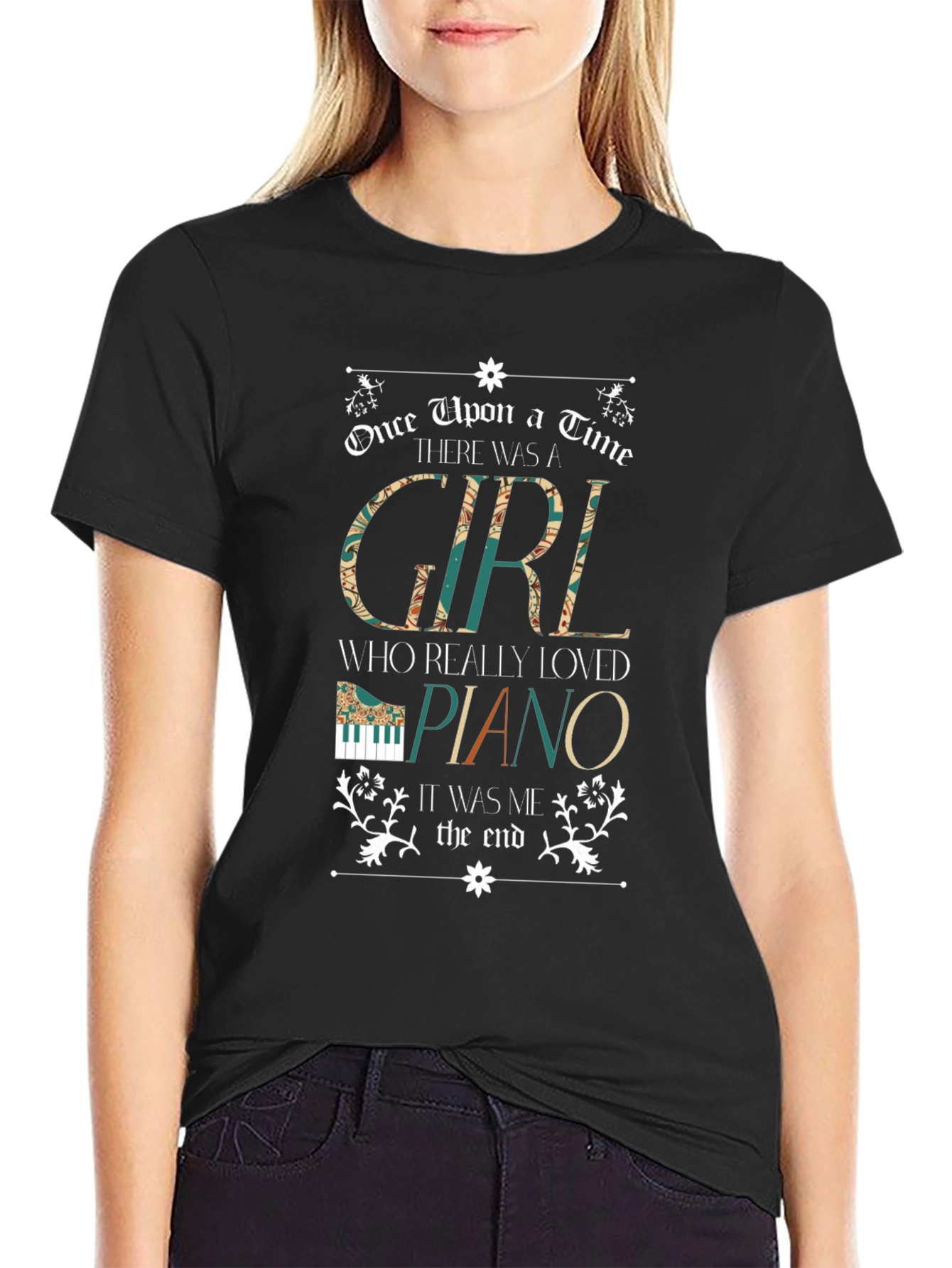 Black Piano Lover Graphic T-Shirt view 2