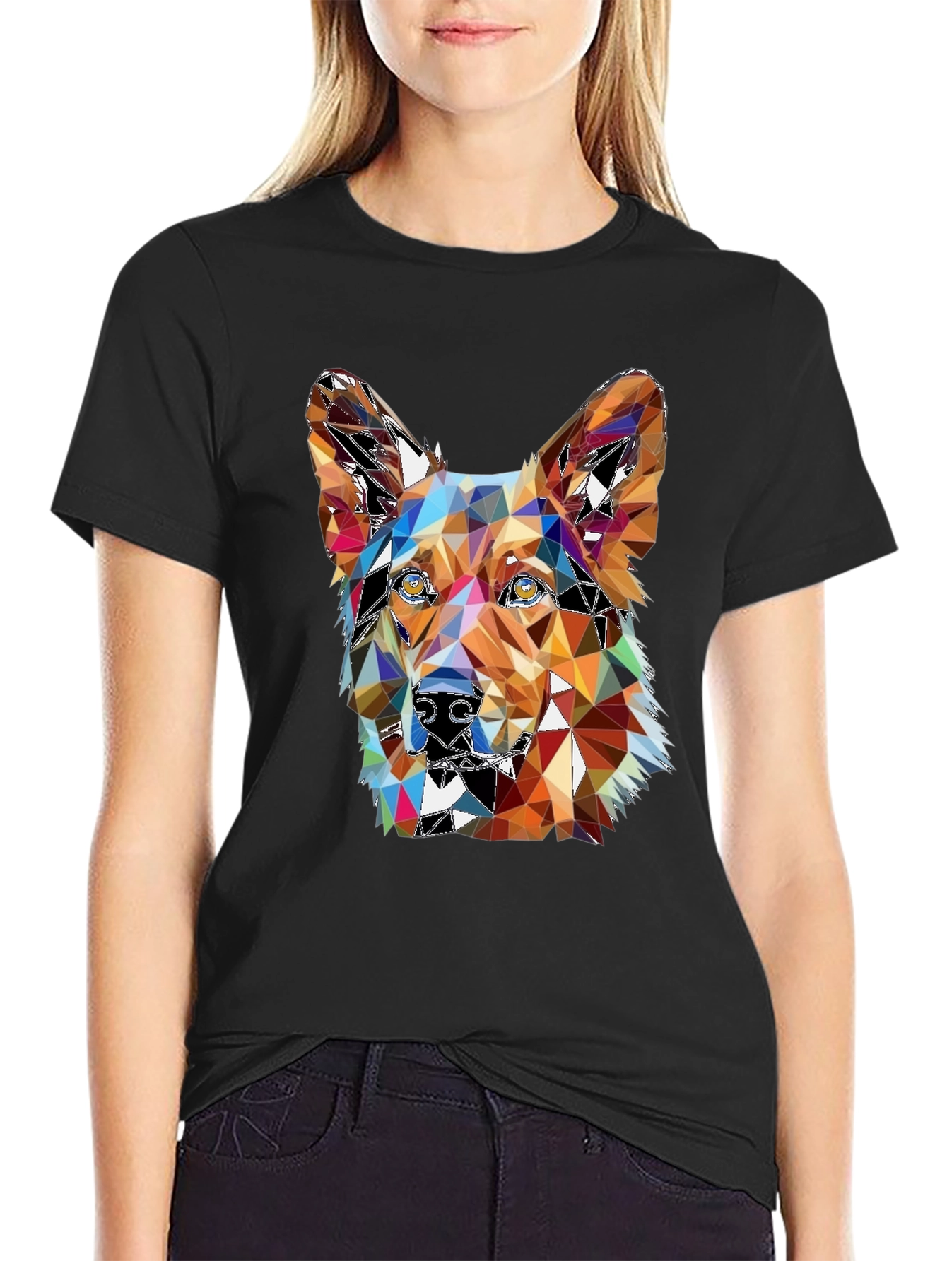 Black Geometric Dog T-Shirt - Artistic Graphic Tee view 2