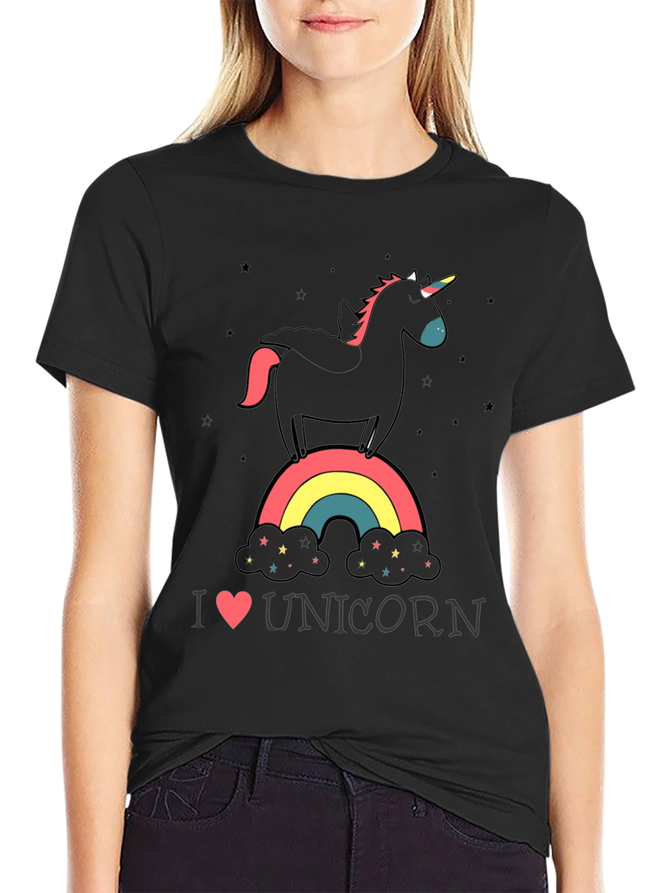 Black I Heart Unicorn T-Shirt view 2