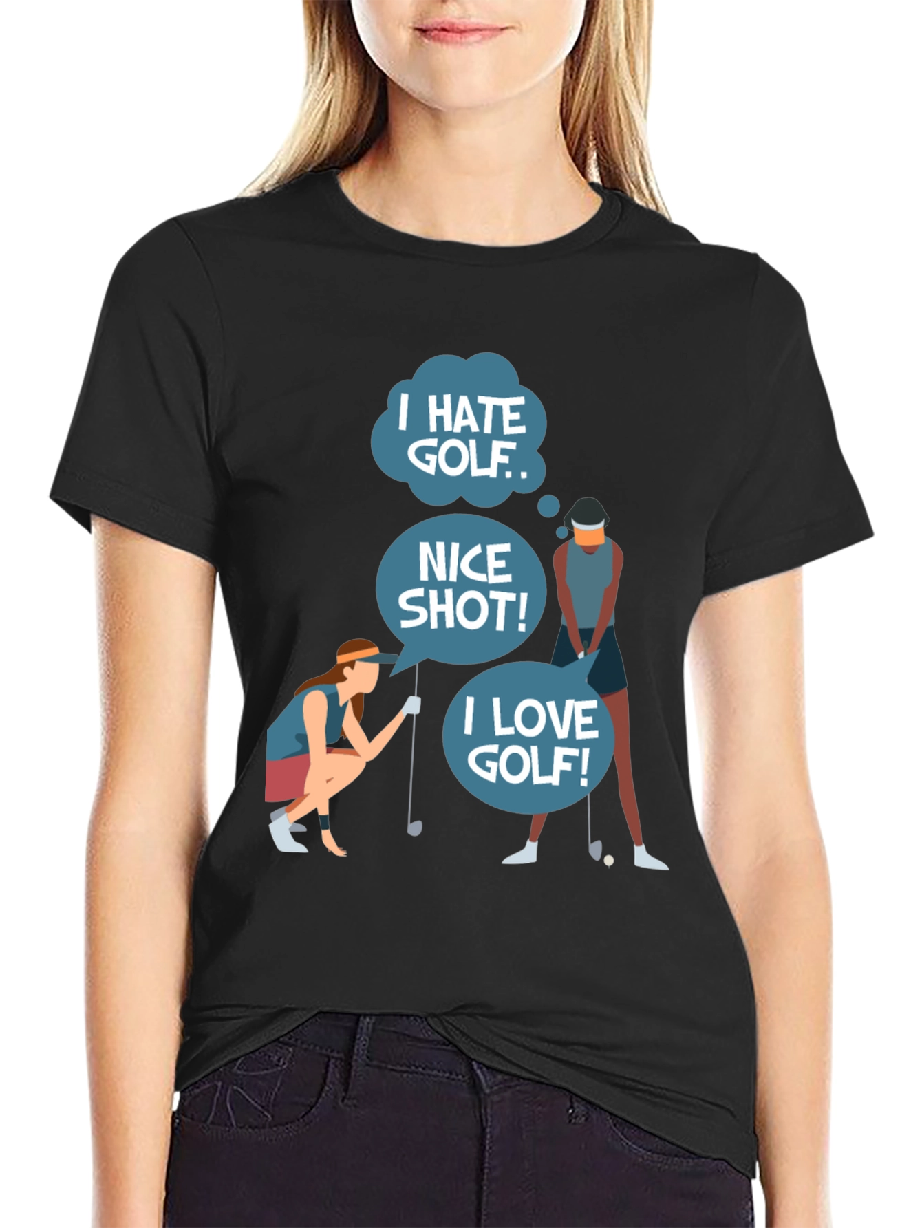 Black Golf Humor Tee: I Hate, Nice Shot, I Love Golf view 2