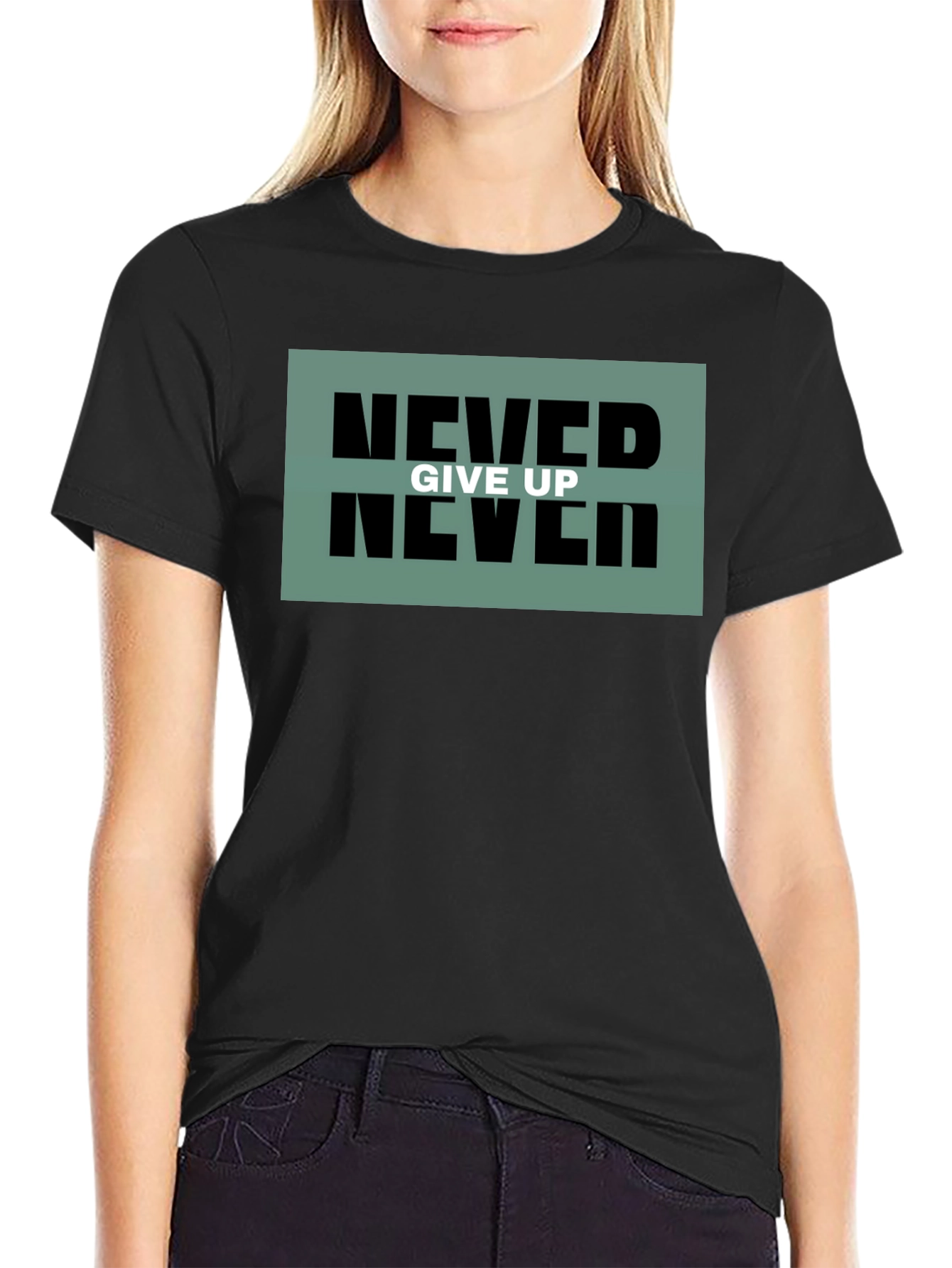 Black Never Give Up Black Graphic Tee view 2