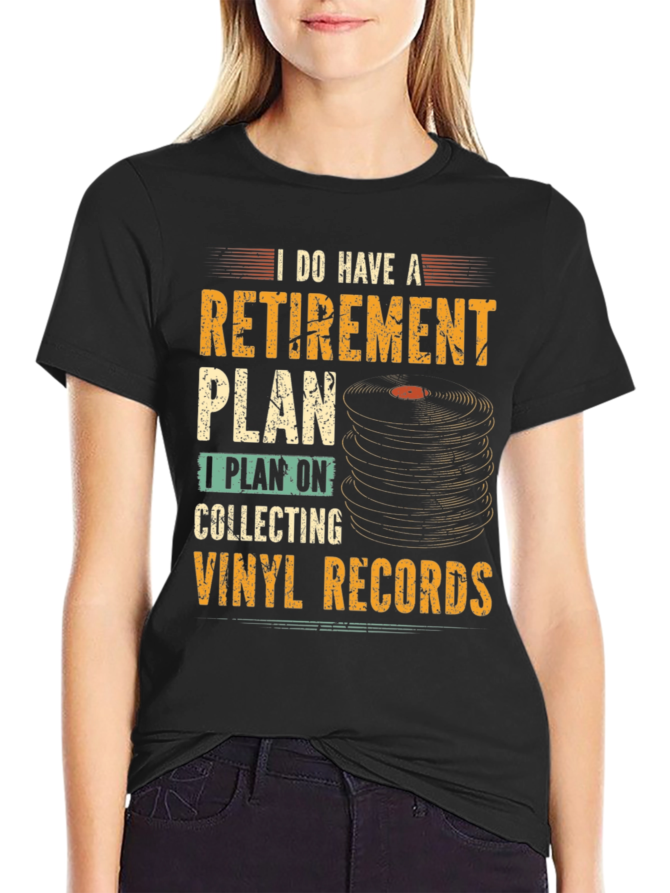 Black Retirement Vinyl Record Collector T-Shirt view 2